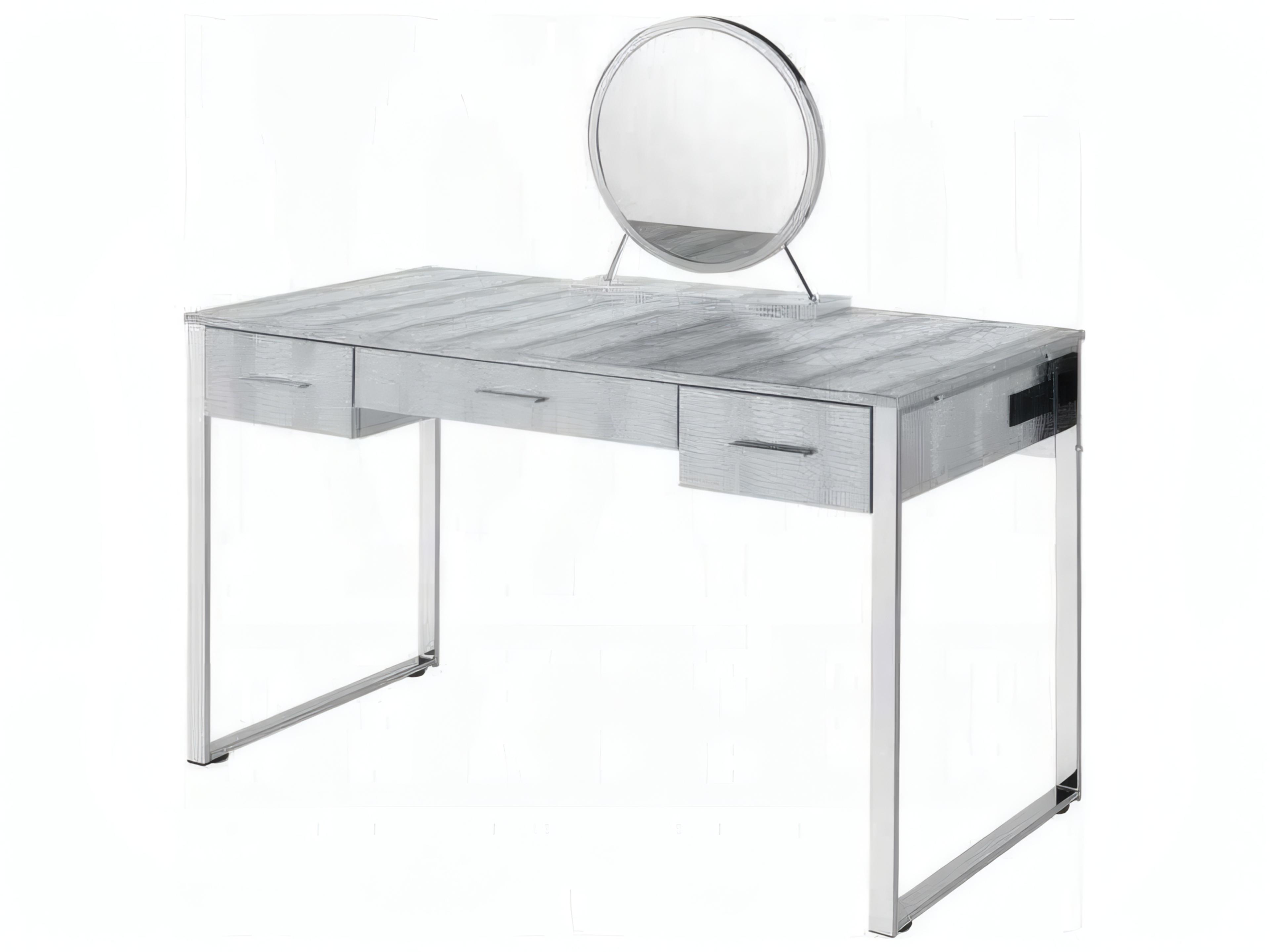 Myles Antique White Chrome Vanity Table