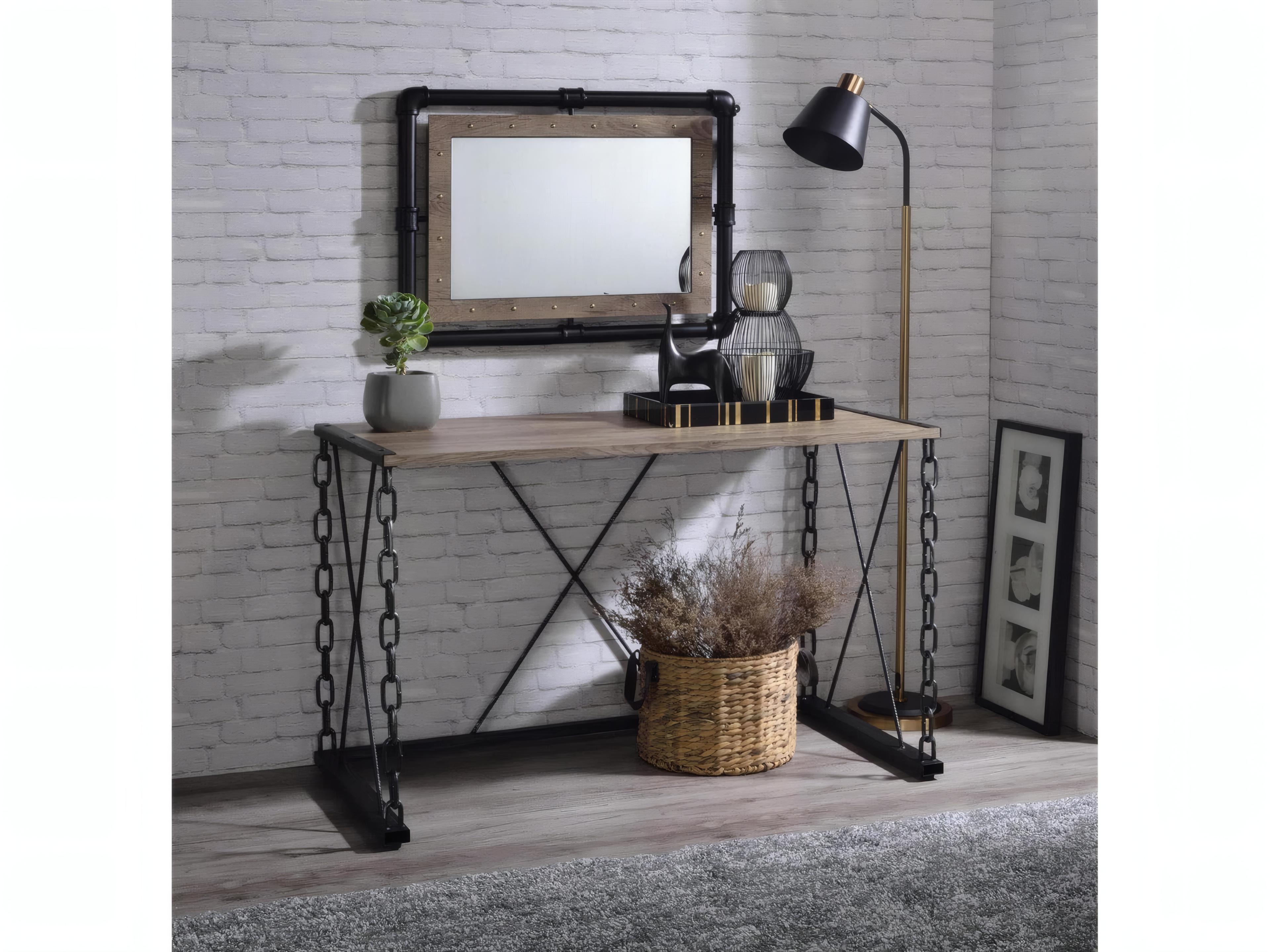 Acme Furniture Jodie Rectangular Wood Rustic Oak Antique Black Console Table