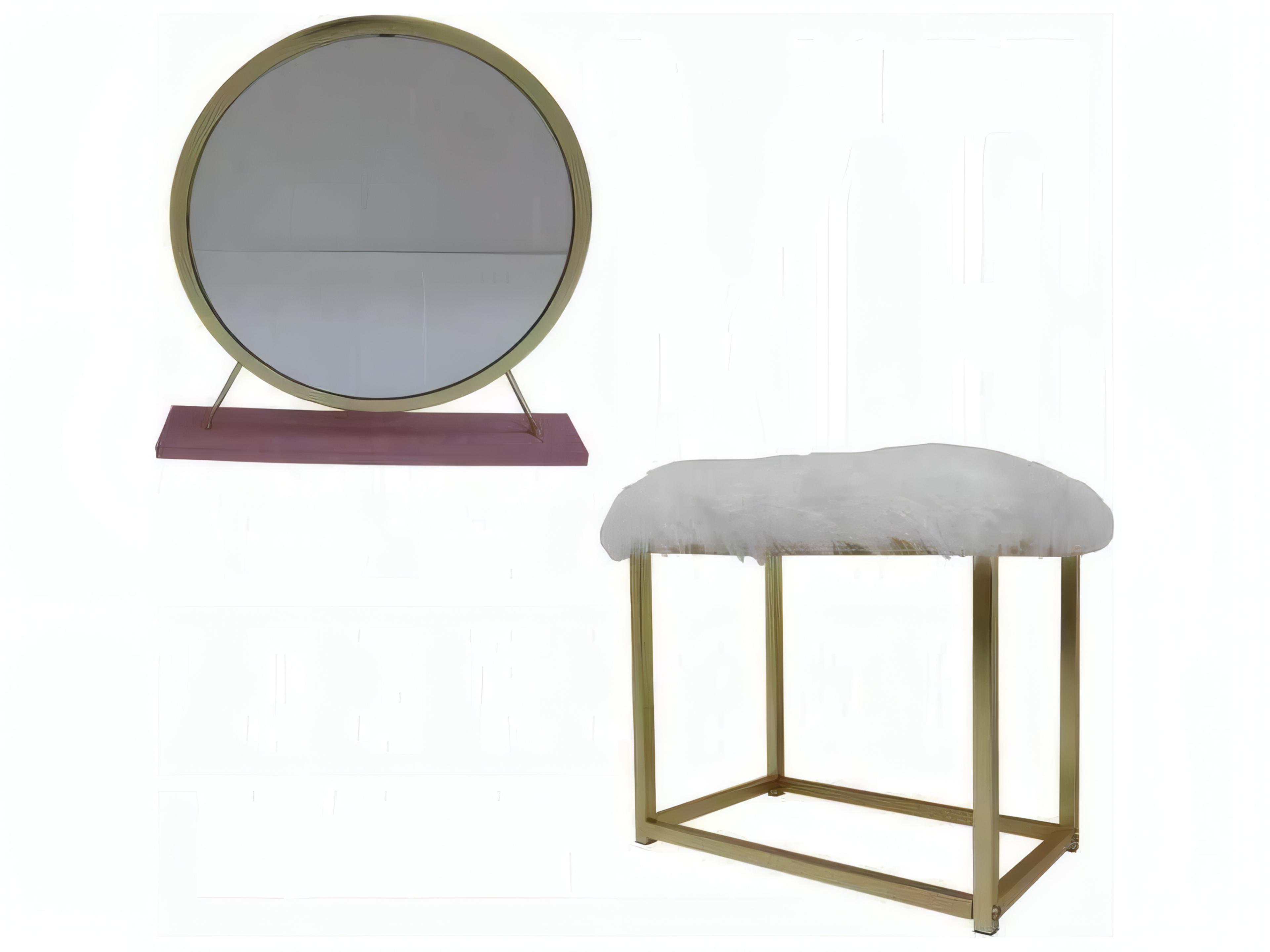Adao Faux Fur Mirror Pink Gold White Upholstered Accent Stool