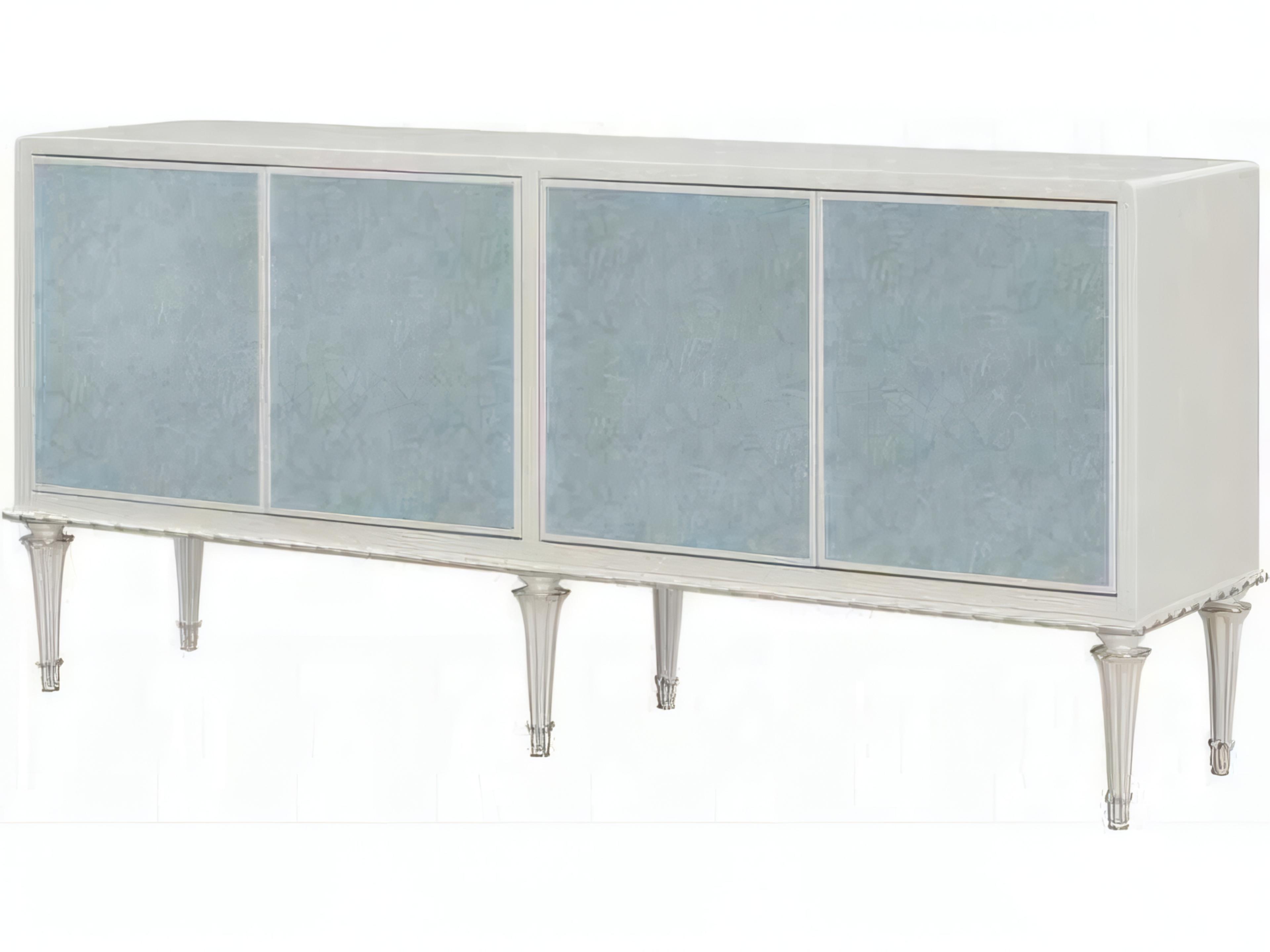 Acme Furniture 77" Birch Wood Pearl White Silver Shimmer Sideboard