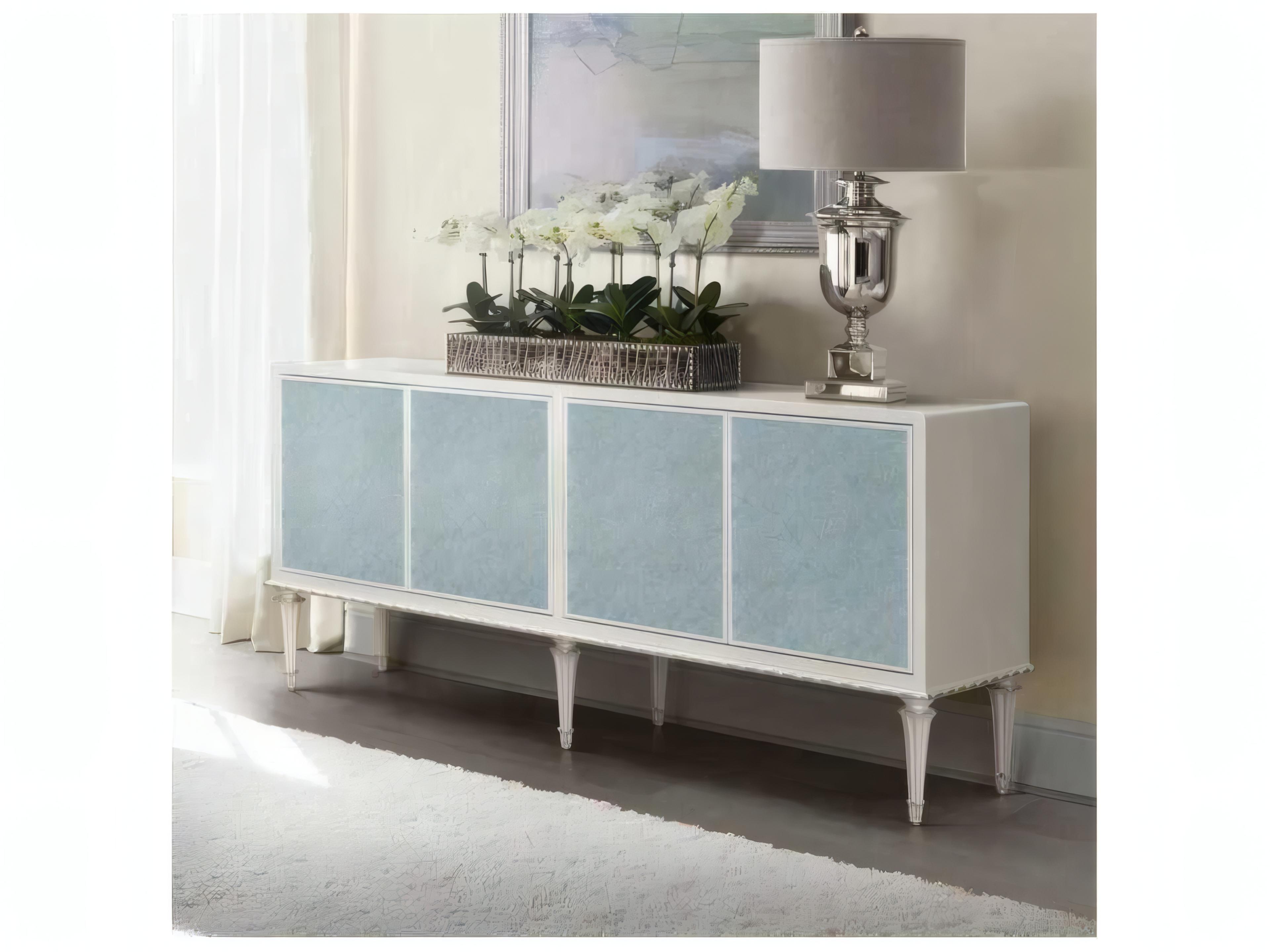 Acme Furniture 77" Birch Wood Pearl White Silver Shimmer Sideboard