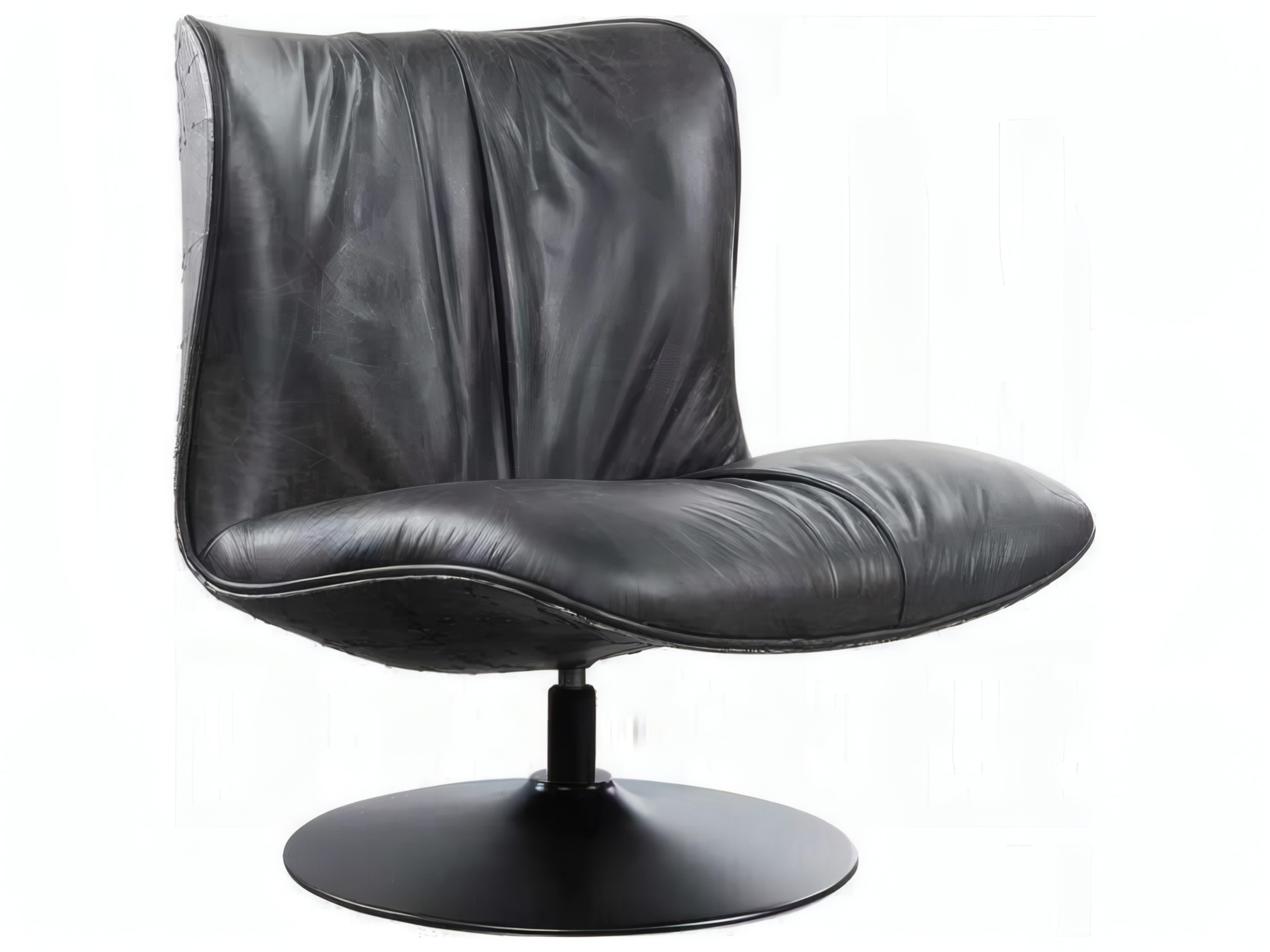 Swivel Black Leather Accent Chair