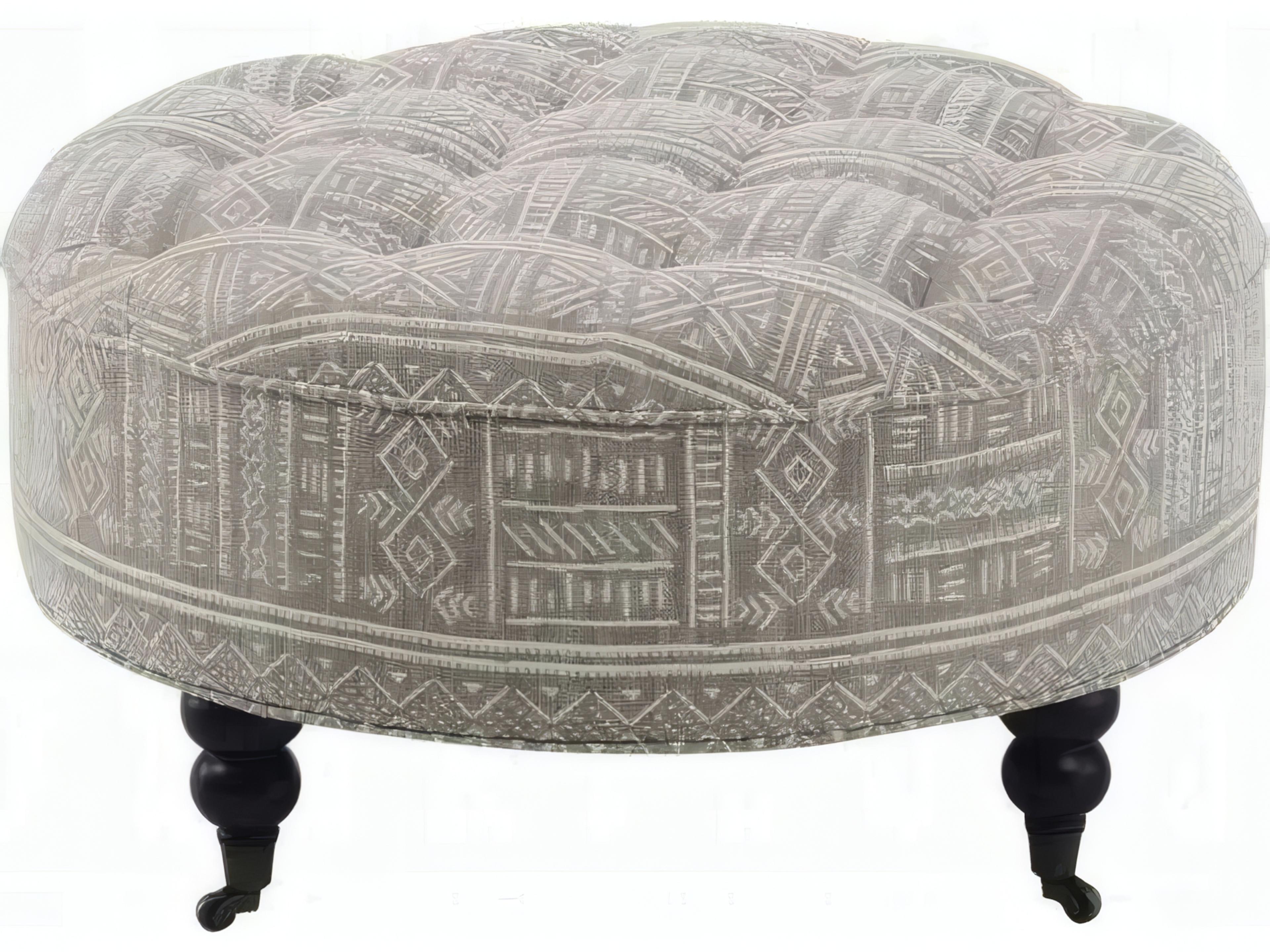 Upendo Pattern Fabric Gray Upholstered Ottoman