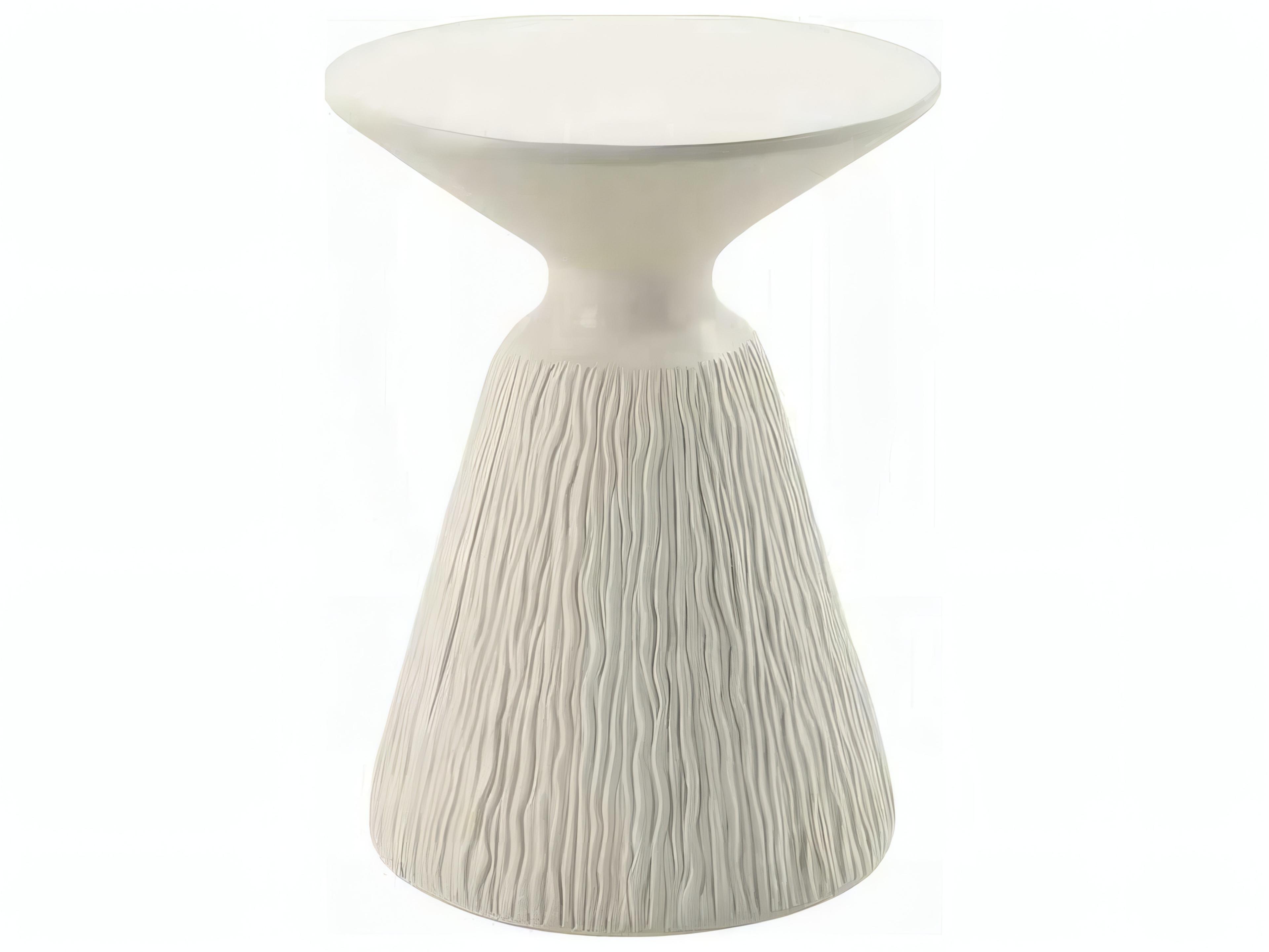 Round Faux Cement Natural White End Table
