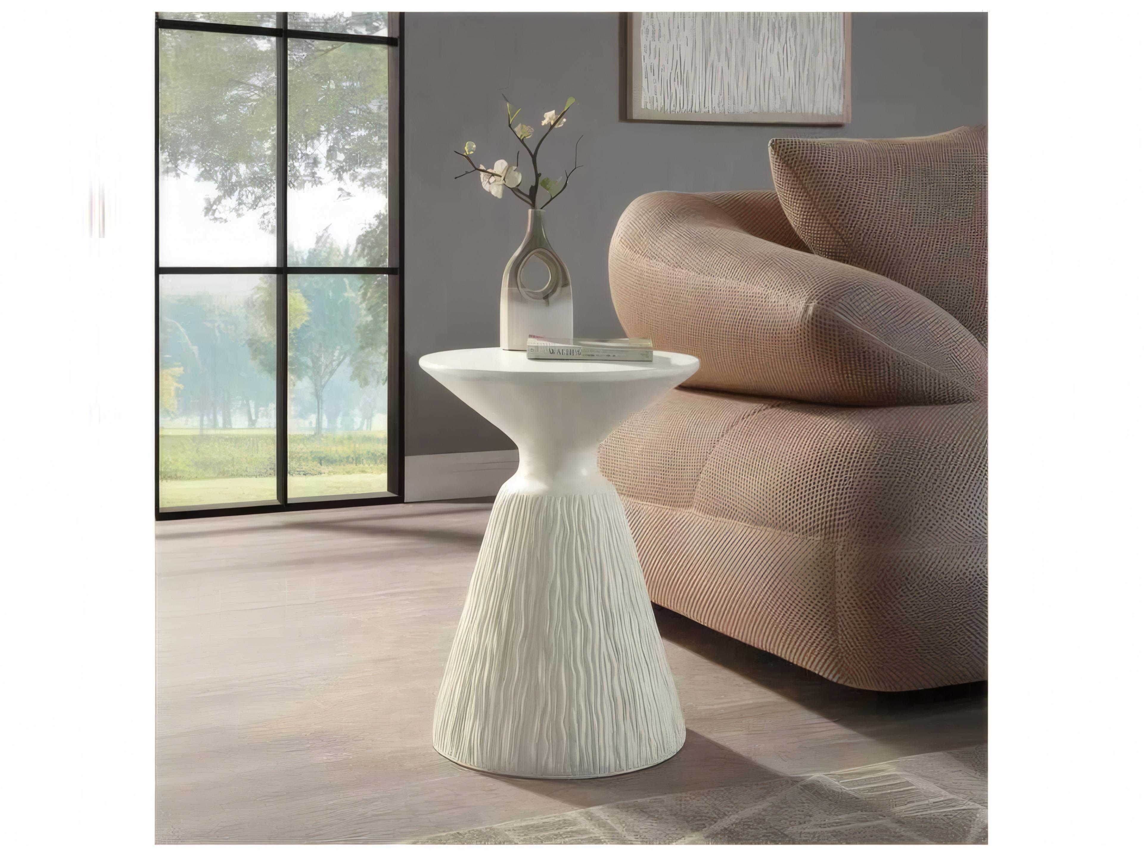 Acme Furniture Round Faux Cement Natural White End Table