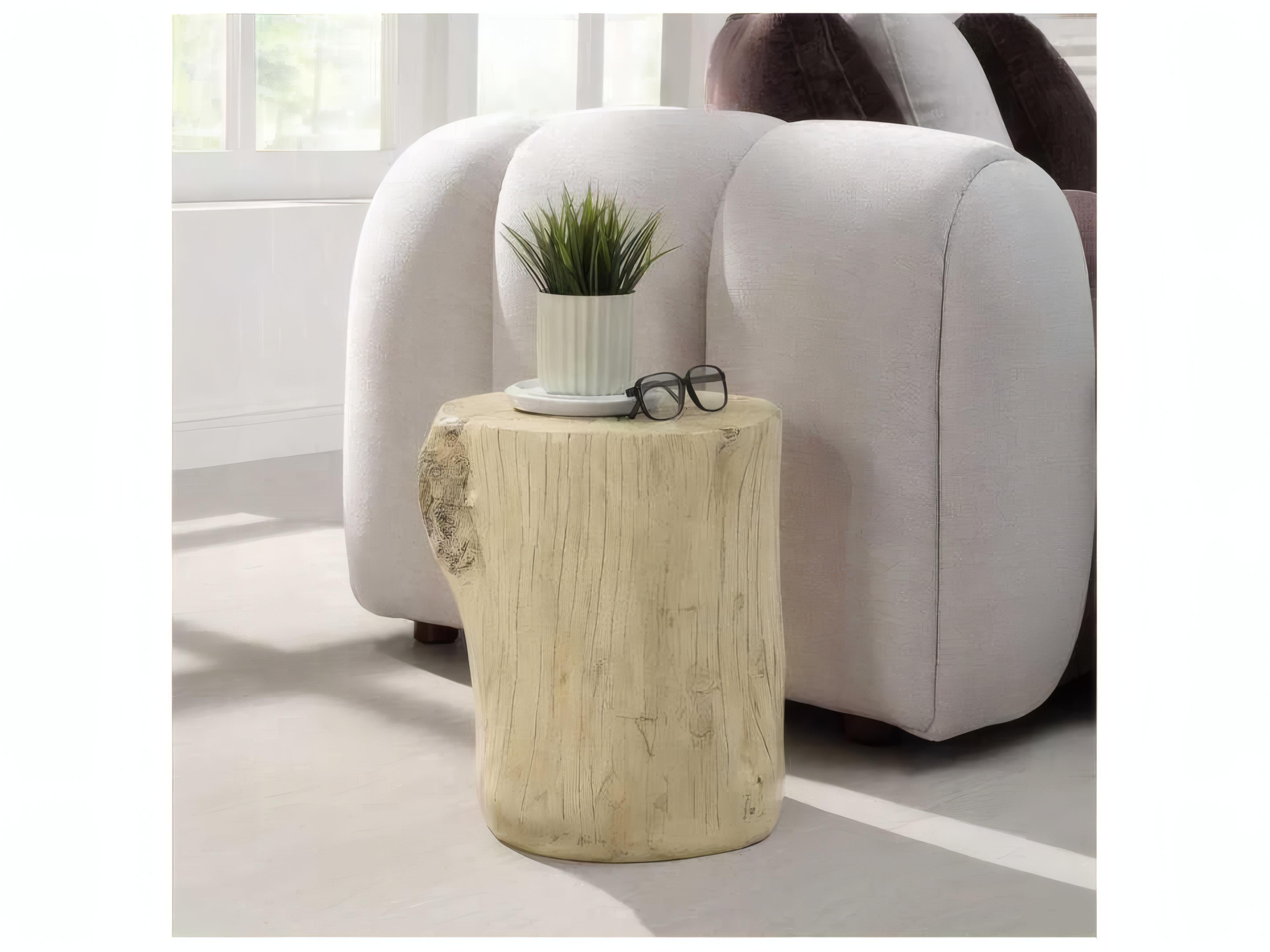 Acme Furniture Gene Round Faux Cement Natural Brown End Table