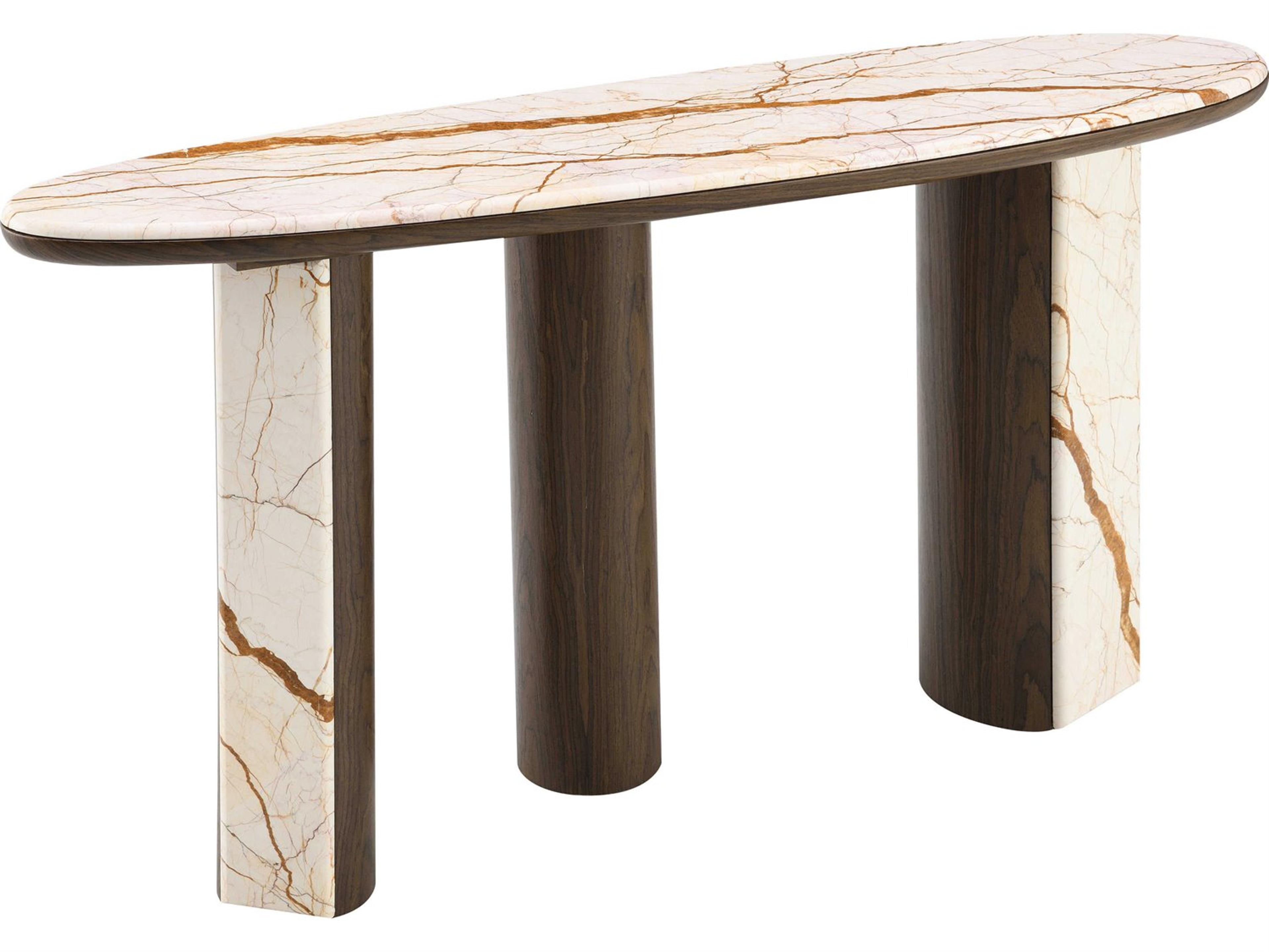 Haidar Oval Natural Marble Brown Console Table