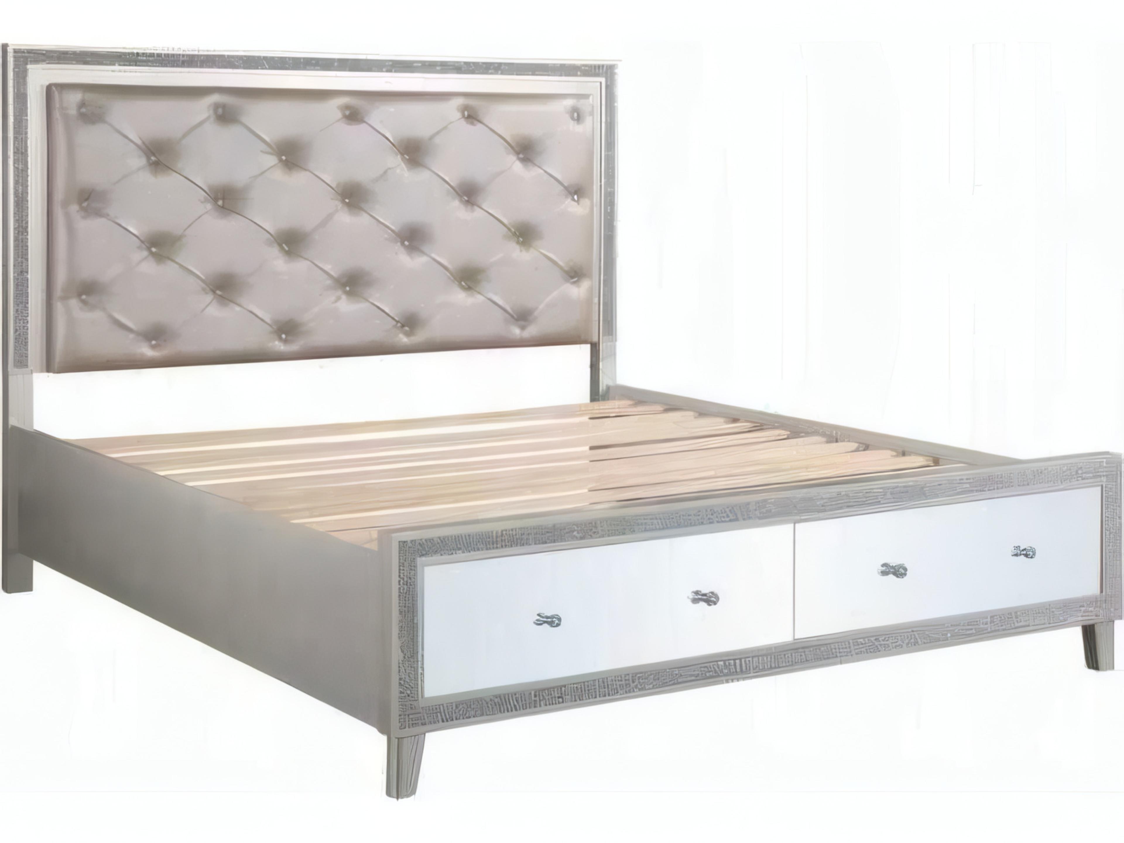 Sliverfluff Synthetic Leather Champagne Poplar Wood Upholstered King Platform Bed