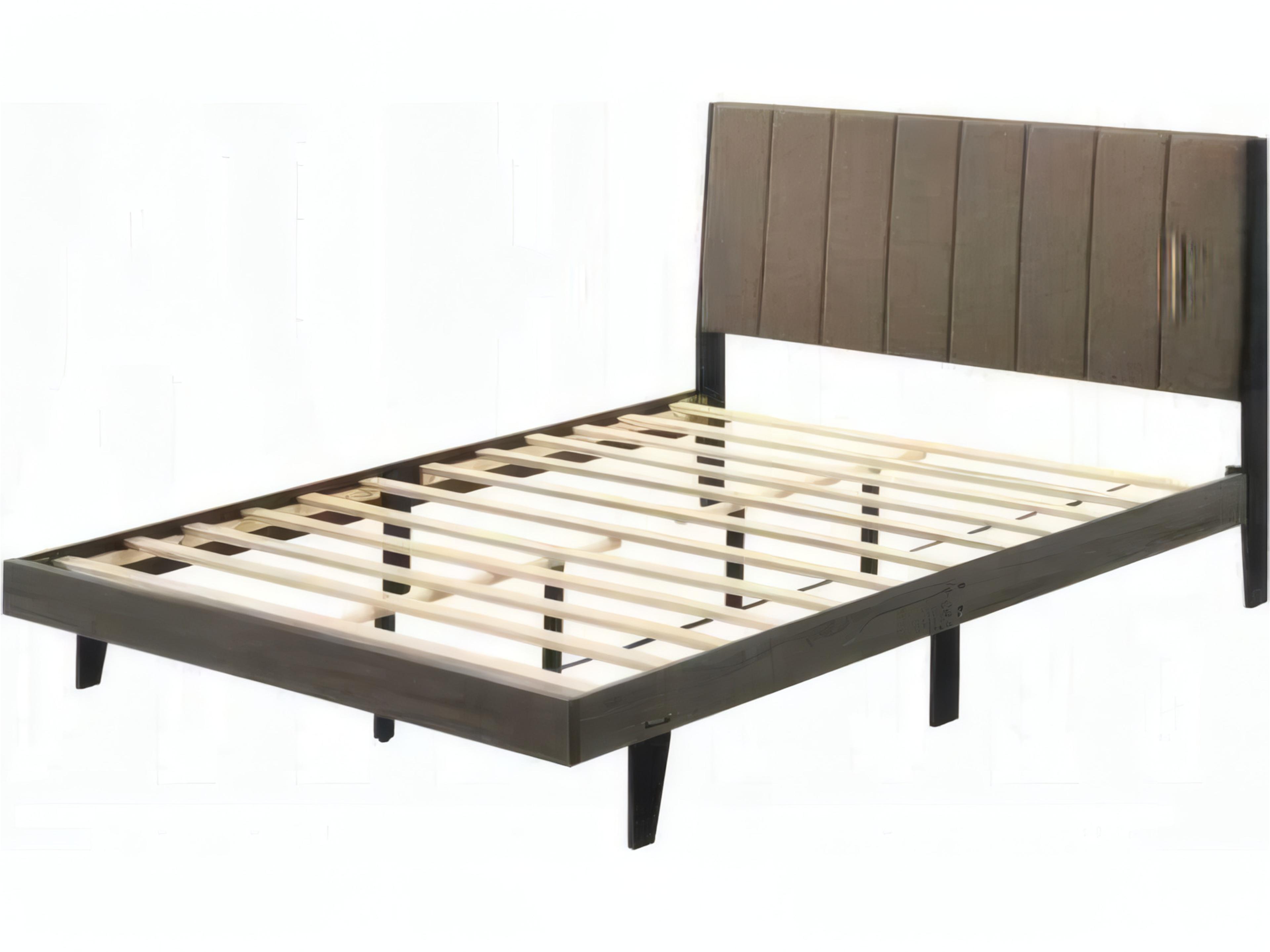 Valdemar Brown Fabric Weathered Gray Rubberwood Upholstered Queen Platform Bed