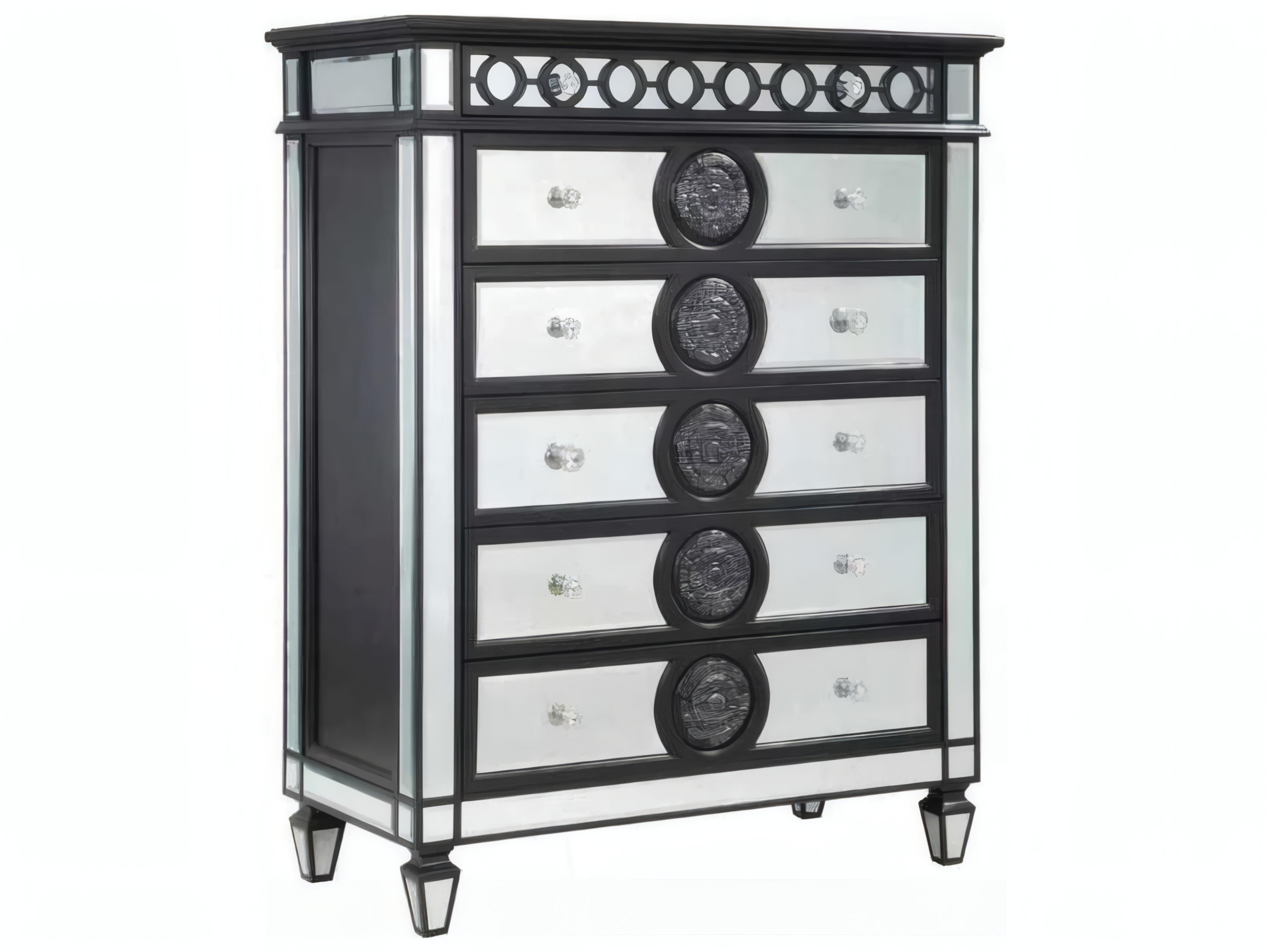 Varian Mirrored Black Silver Pine Wood Accent Chest