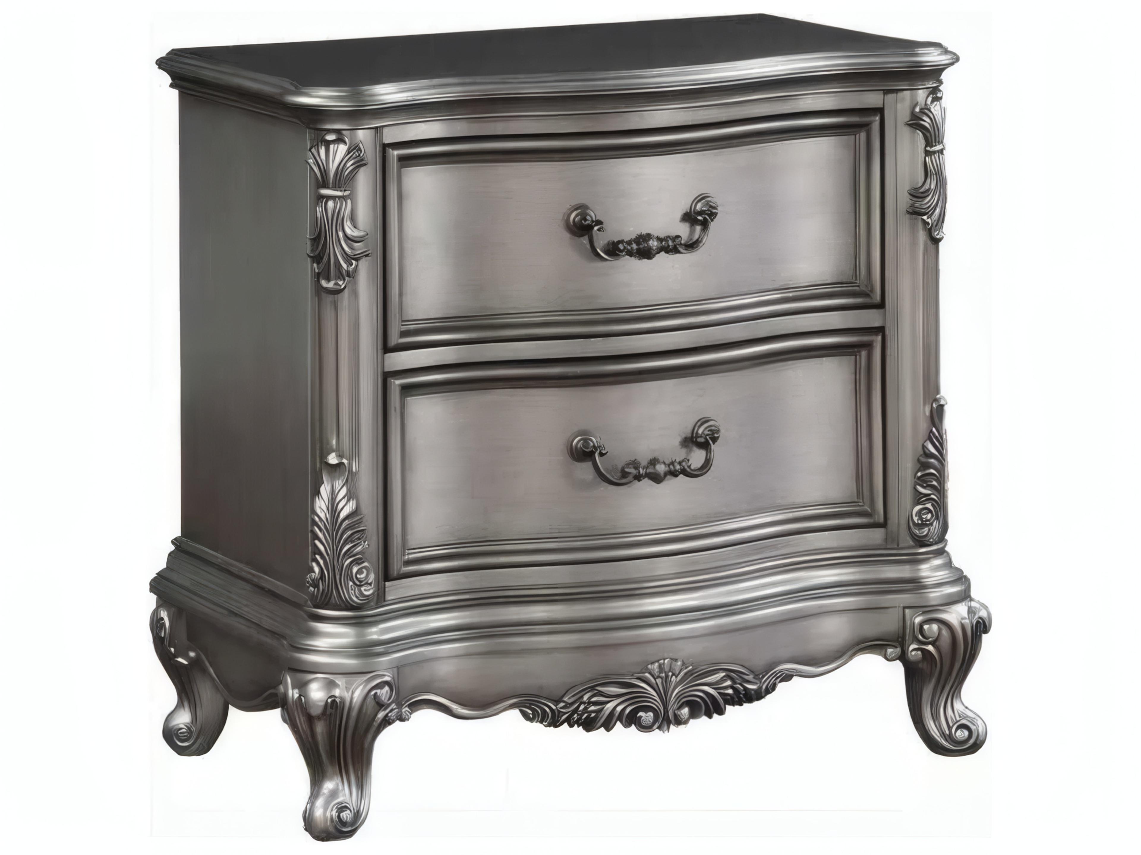 Ariadne 2-Drawers Silver Poplar Wood Nightstand