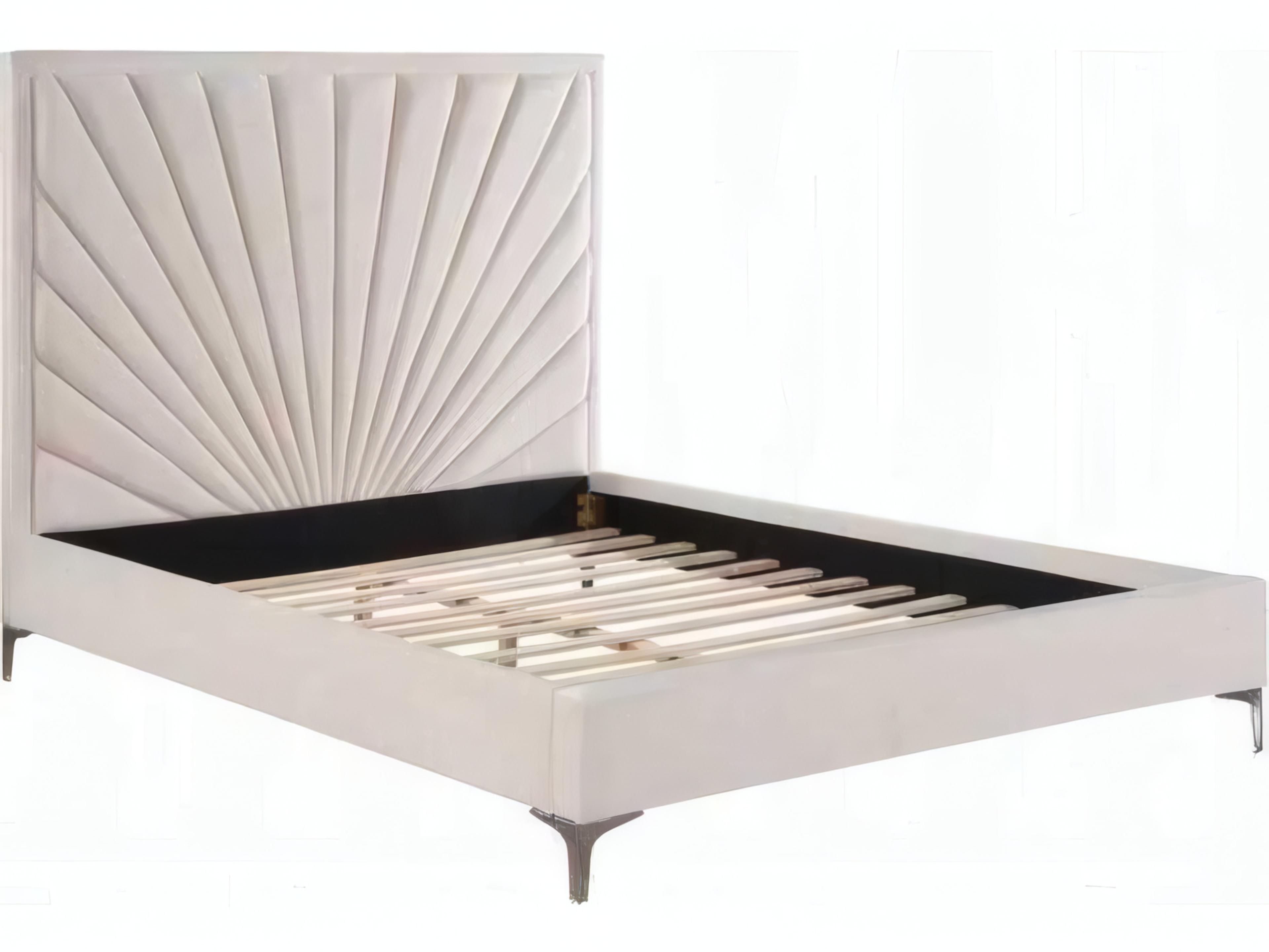 Faiz Beige Velvet Plywood Upholstered King Platform Bed