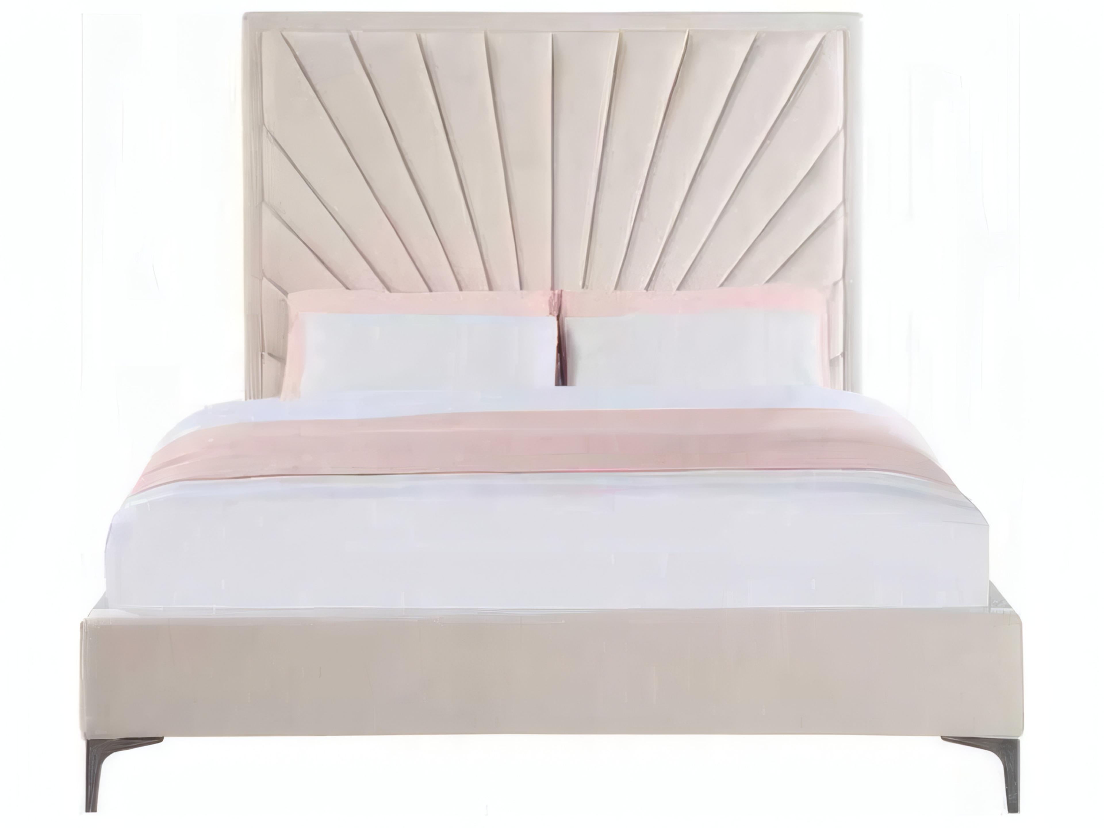 Acme Furniture Faiz Beige Velvet Plywood Upholstered King Platform Bed