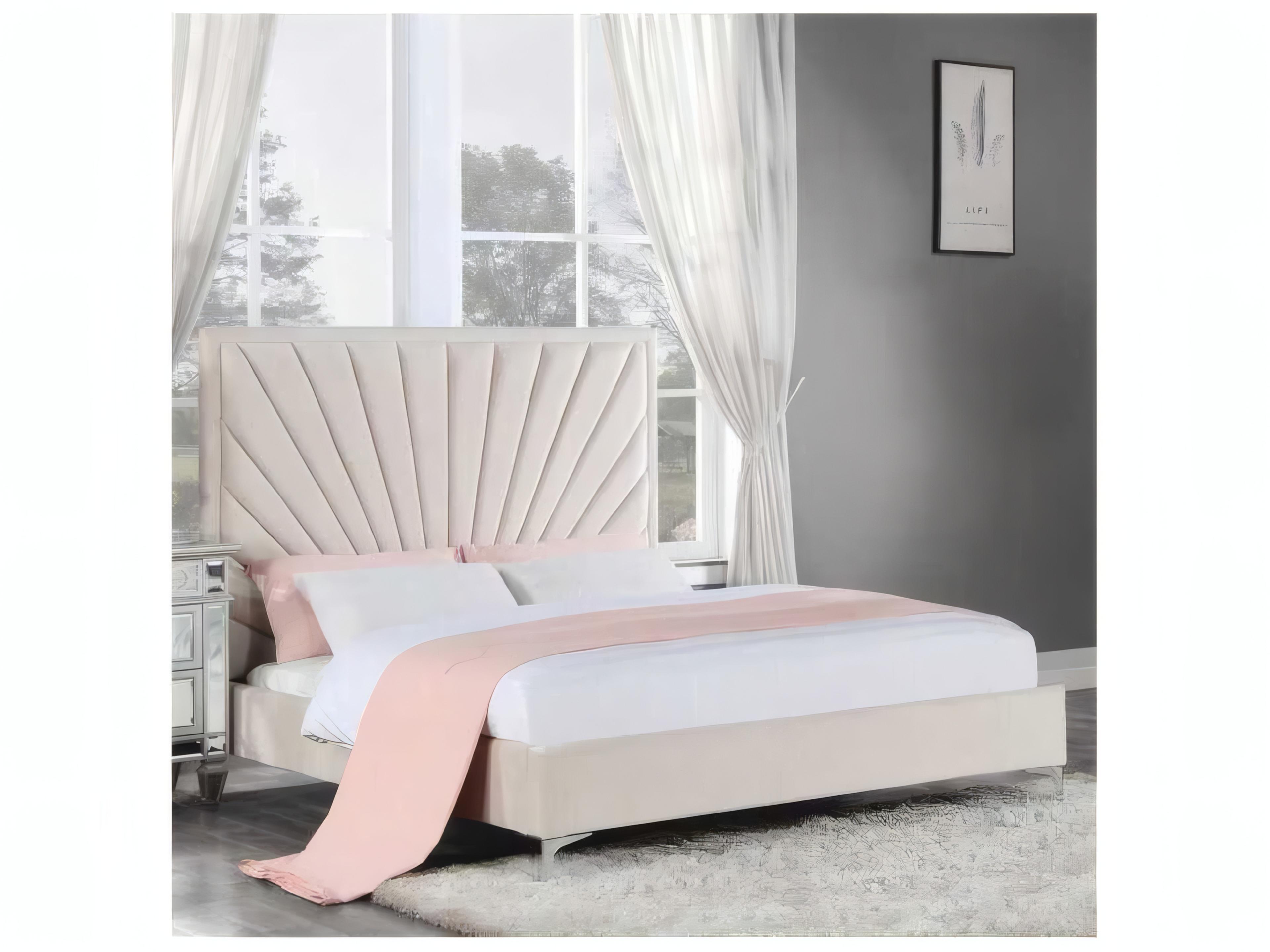 Acme Furniture Faiz Beige Velvet Plywood Upholstered King Platform Bed