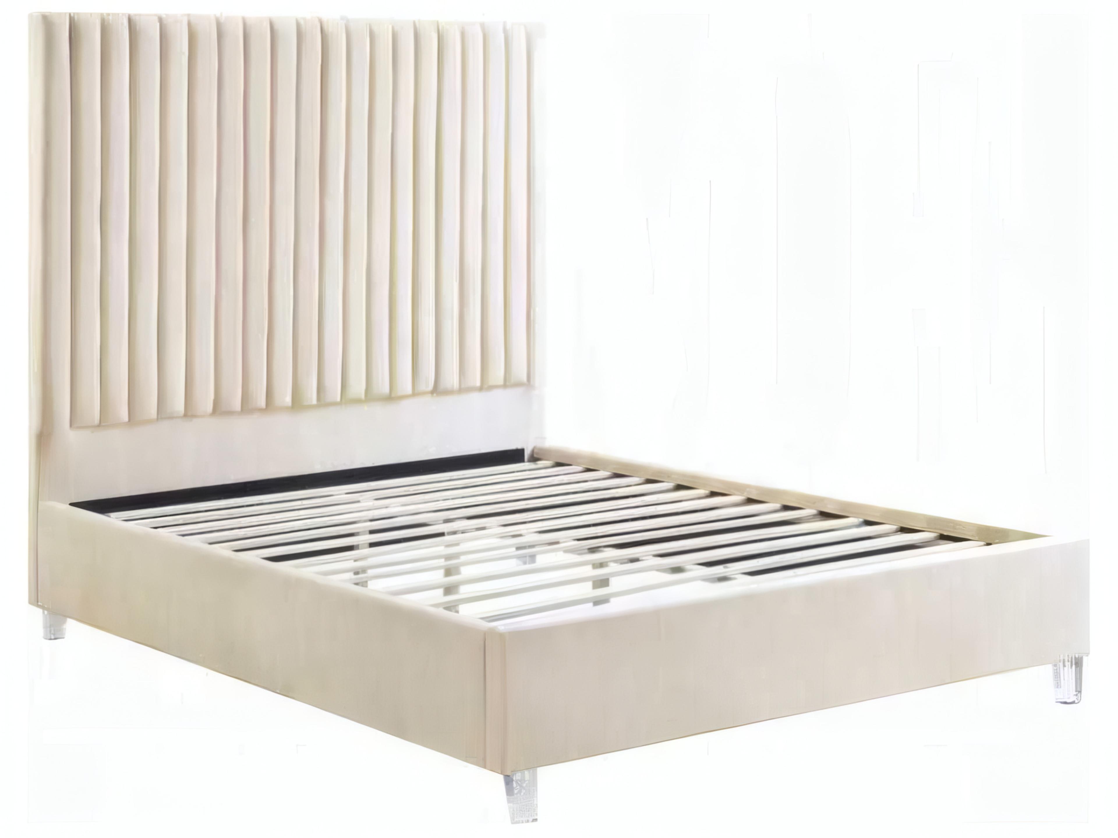 Acme Furniture Edzia Beige Velvet Plywood Upholstered Queen Platform Bed