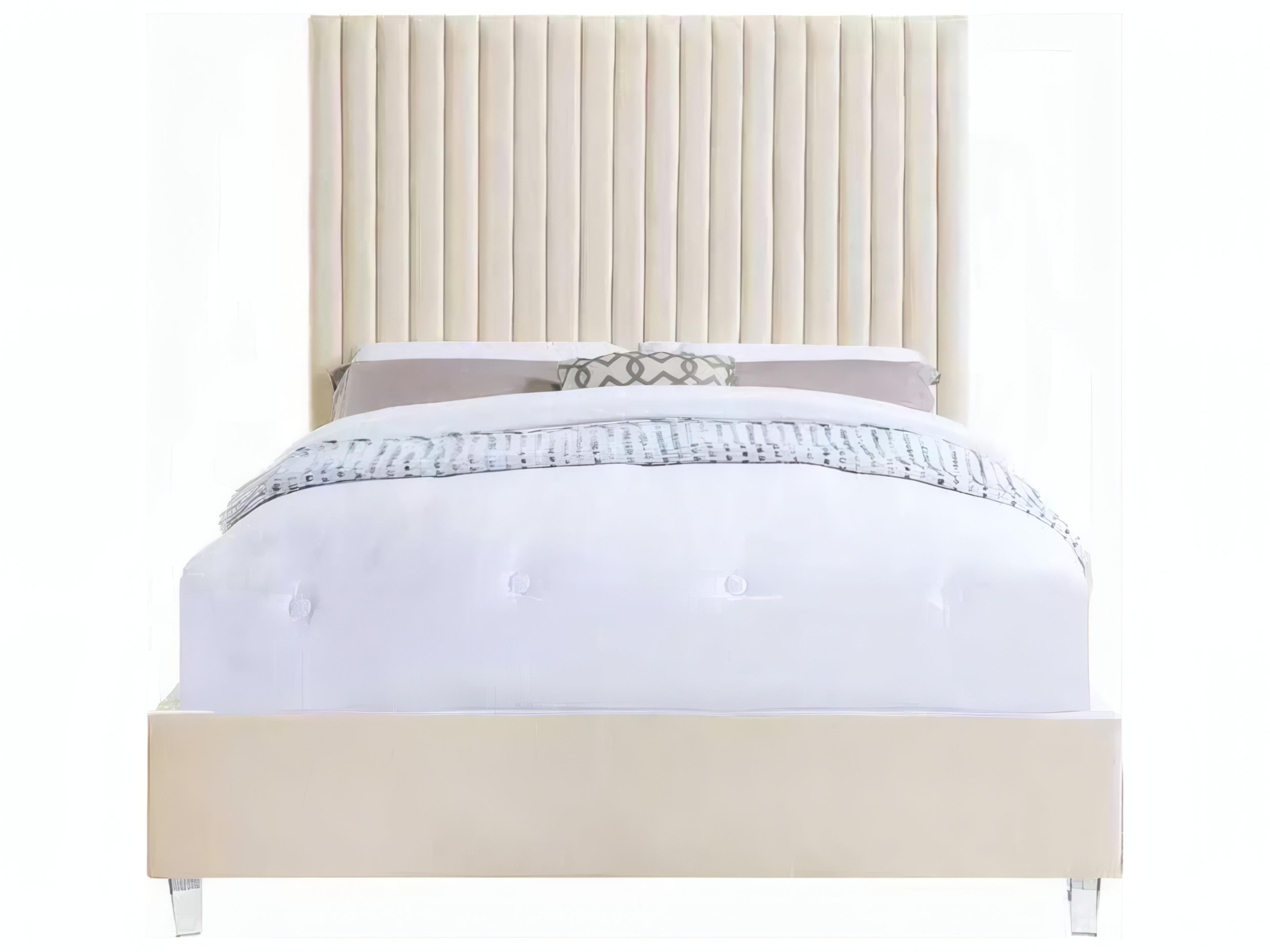 Acme Furniture Edzia Beige Velvet Plywood Upholstered Queen Platform Bed