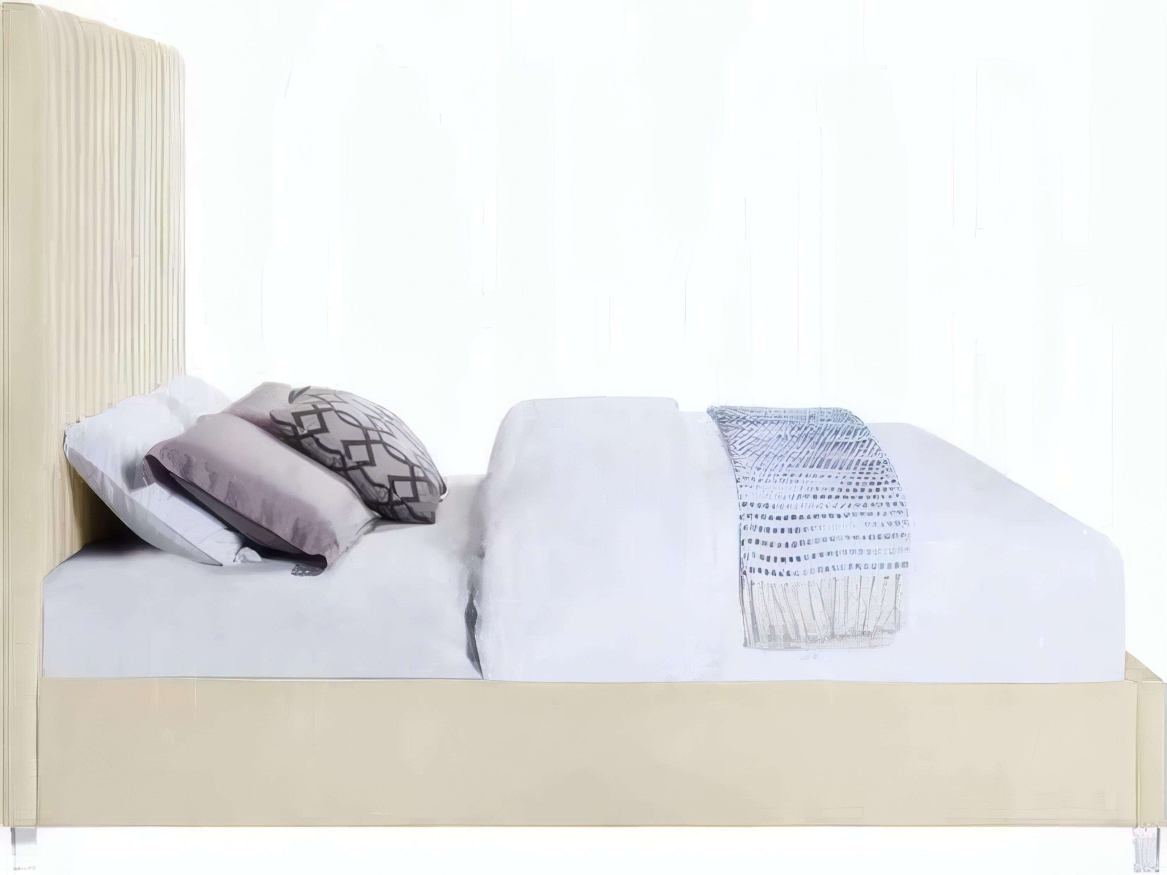 Acme Furniture Edzia Beige Velvet Plywood Upholstered Queen Platform Bed