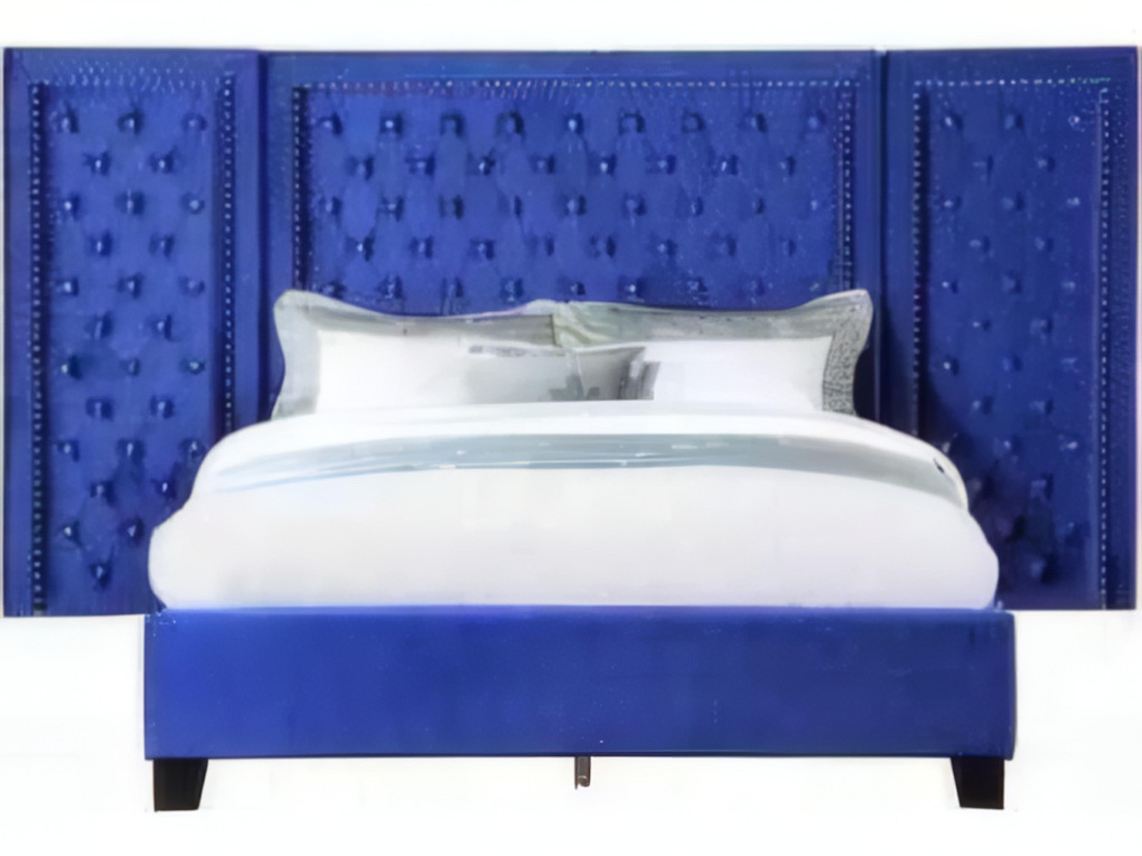 Damazy Blue Velvet Plywood Upholstered King Platform Bed