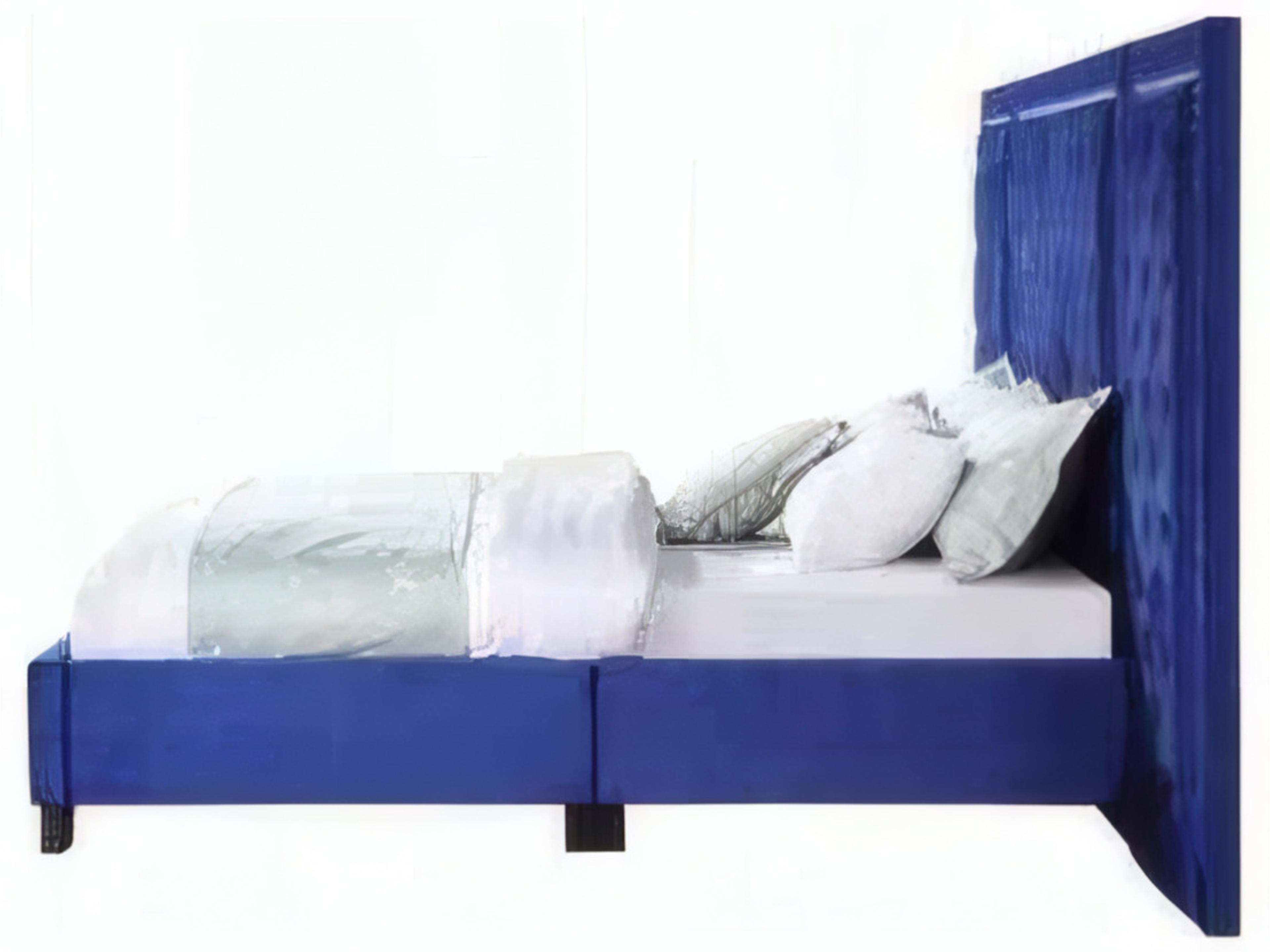 Acme Furniture Damazy Blue Velvet Plywood Upholstered King Platform Bed