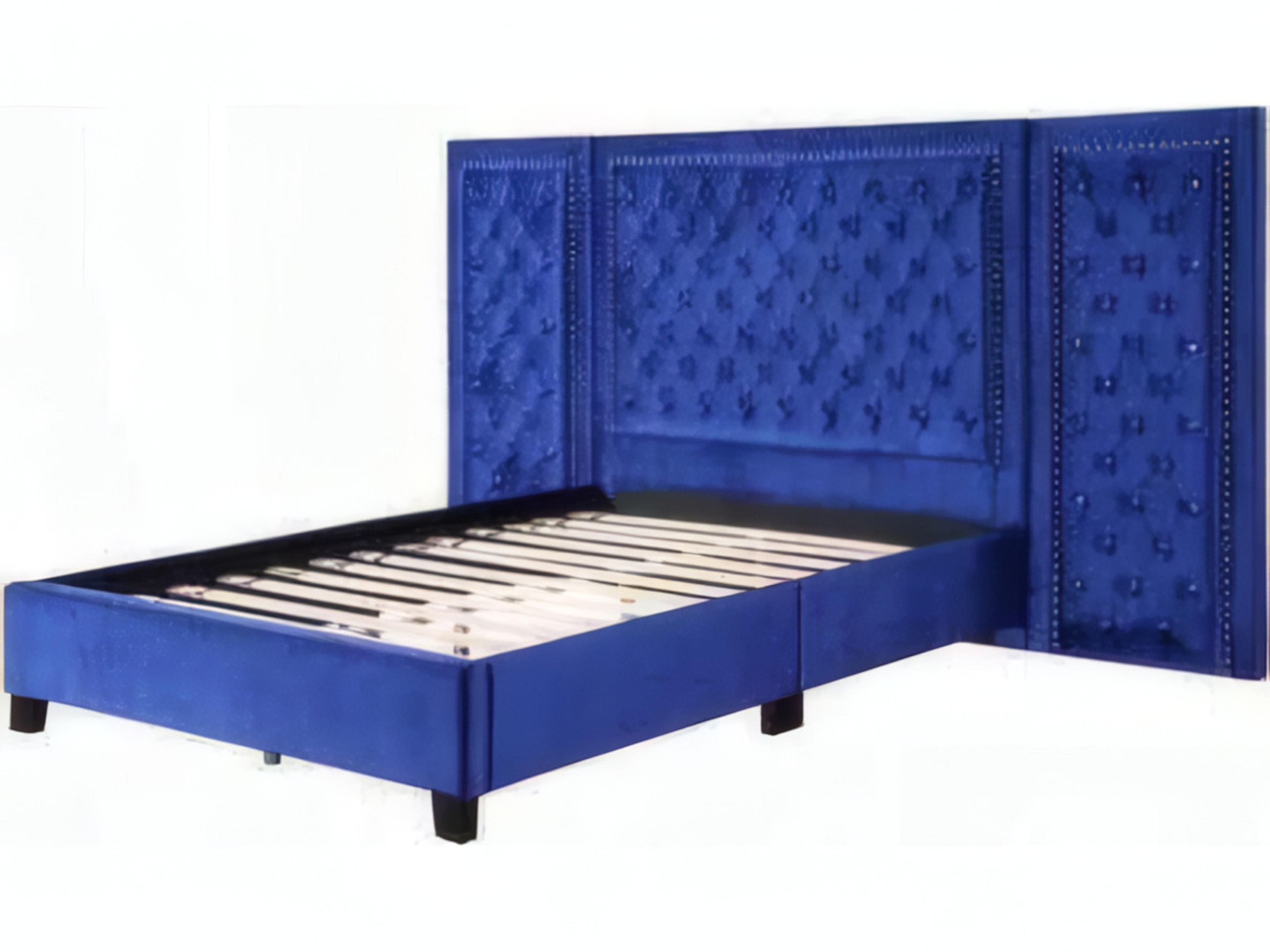 Acme Furniture Damazy Blue Velvet Plywood Upholstered King Platform Bed