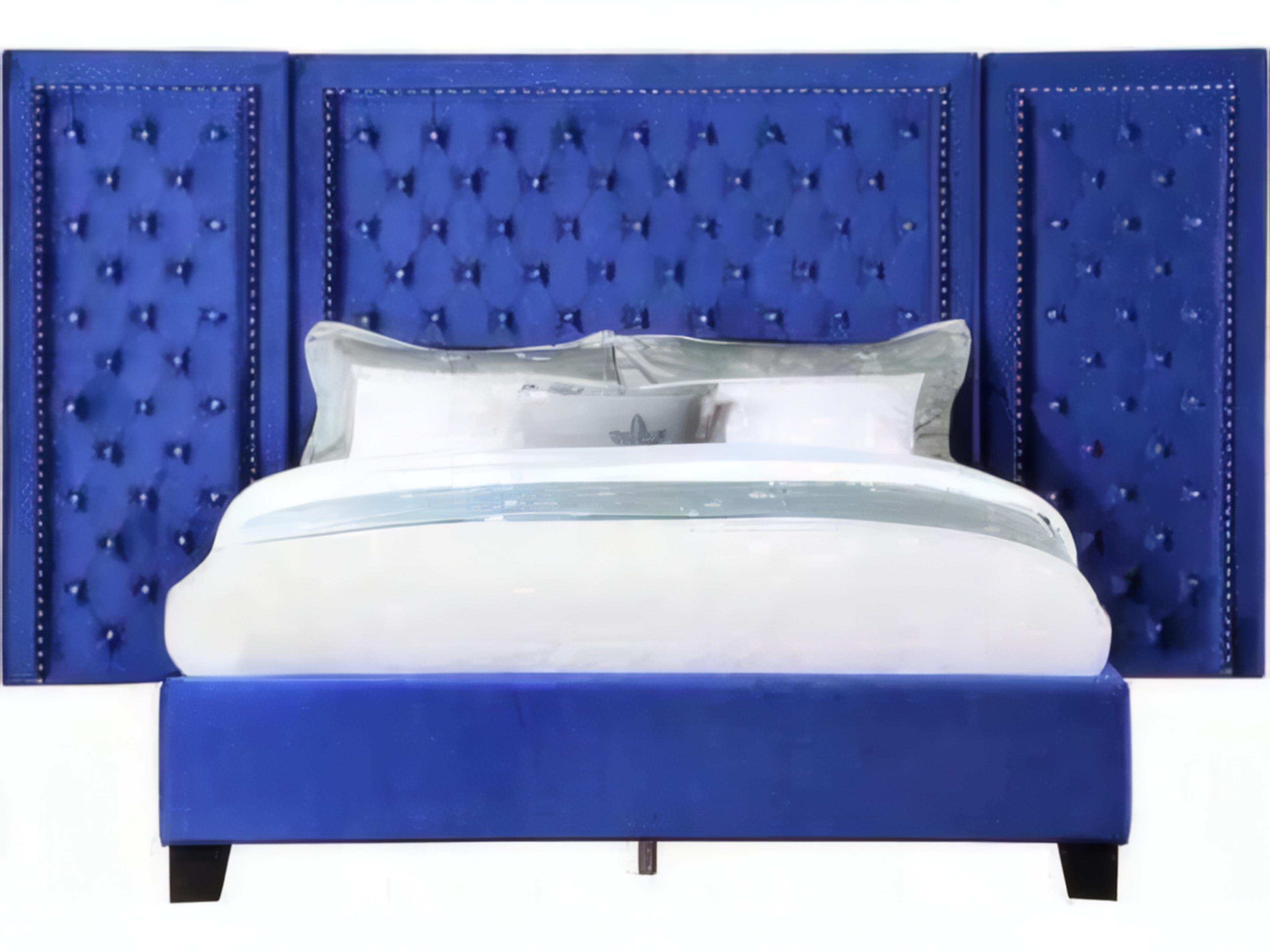 Acme Furniture Damazy Blue Velvet Plywood Upholstered Queen Platform Bed