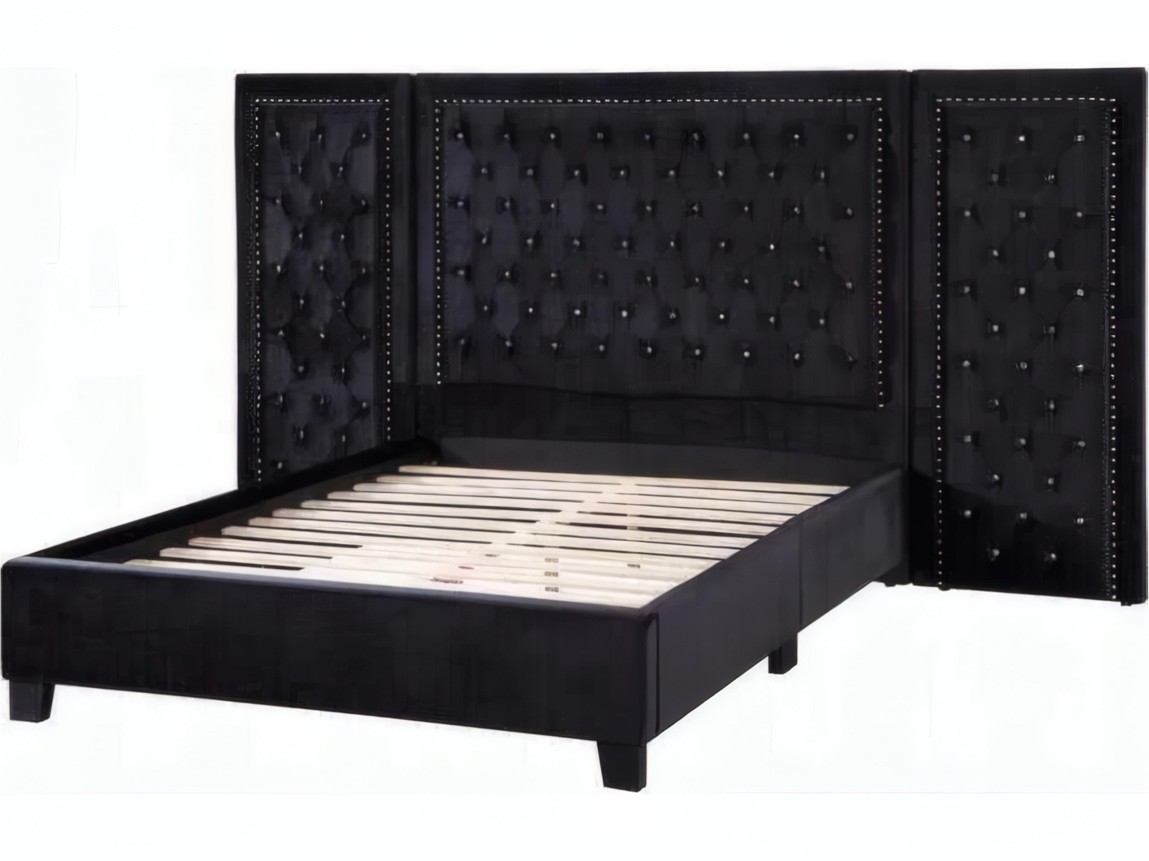 Acme Furniture Damazy Black Velvet Plywood Upholstered Queen Platform Bed