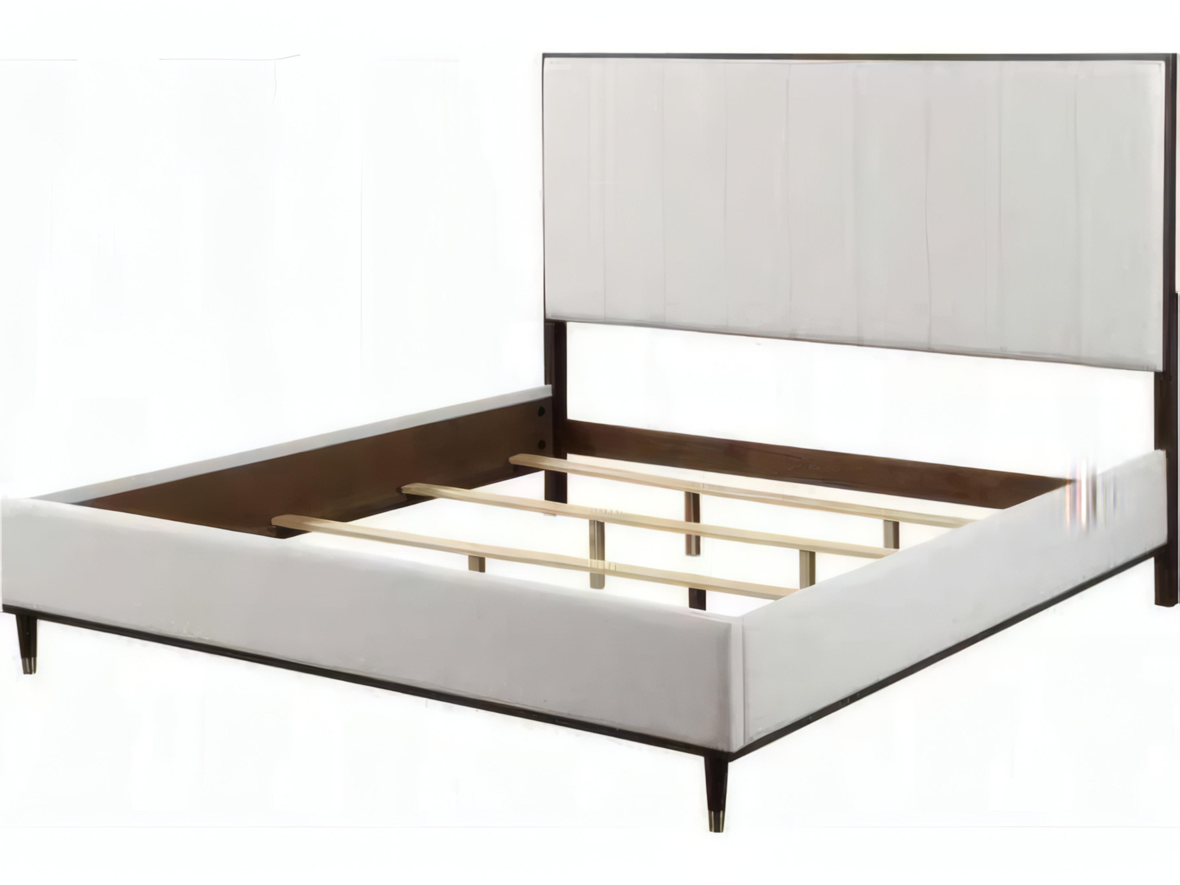 Carena Light Gray Fabric White Walnut Pine Wood Upholstered Queen Platform Bed