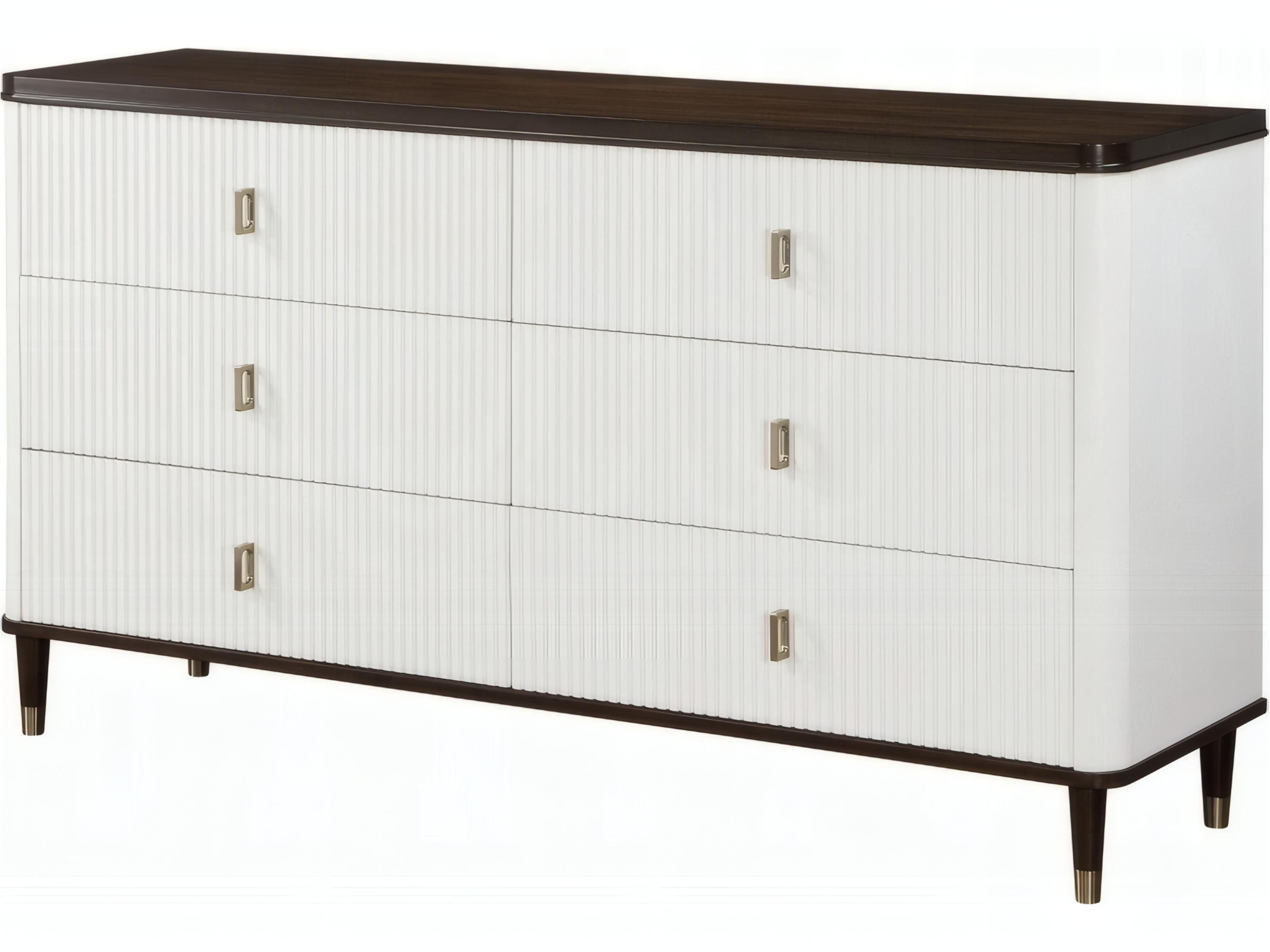 Carena 6-Drawer Dresser with Jewelry Tray in White and Brown