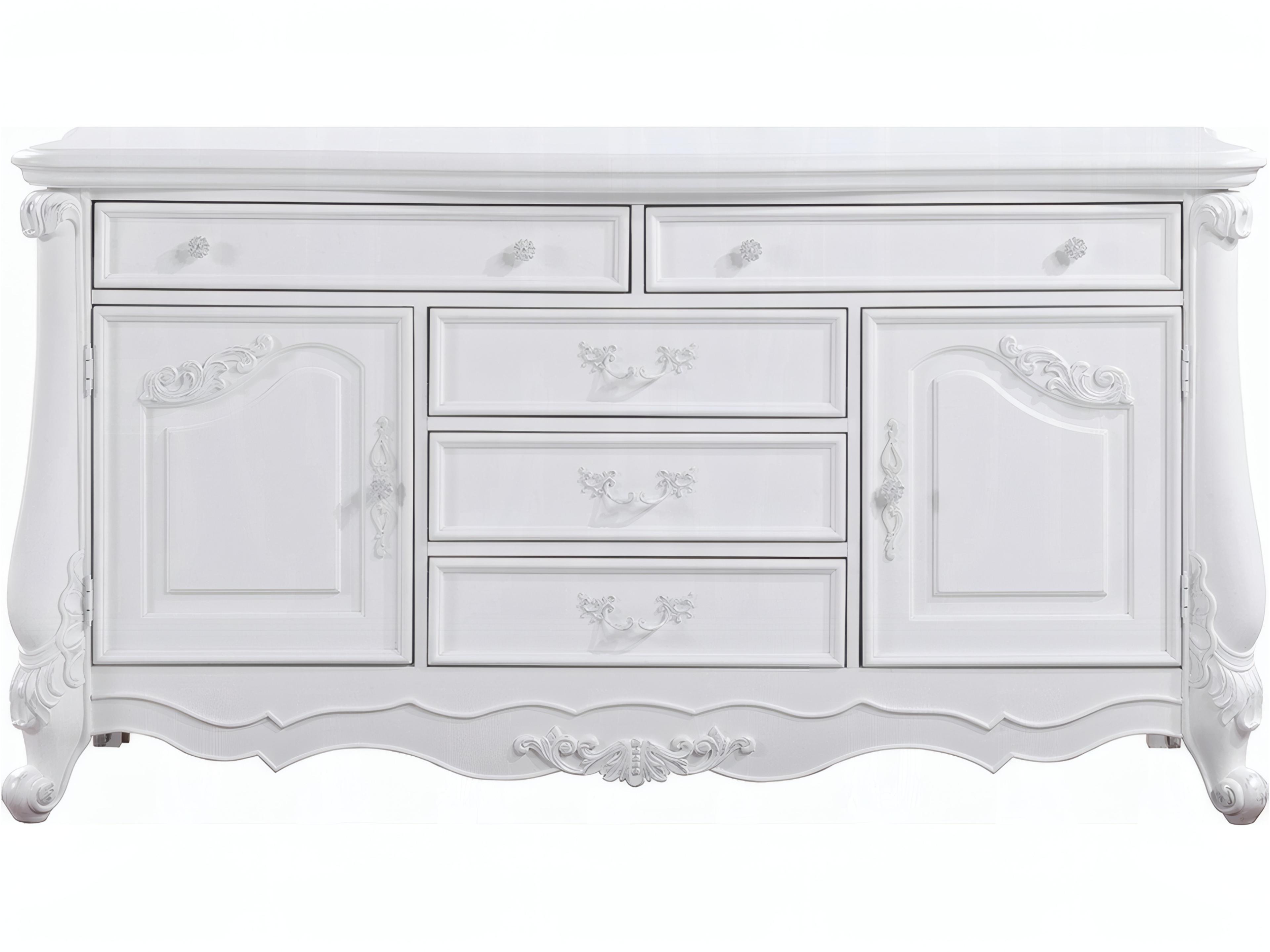Latisha 5-Drawer Dresser in White with Ornate Carvings