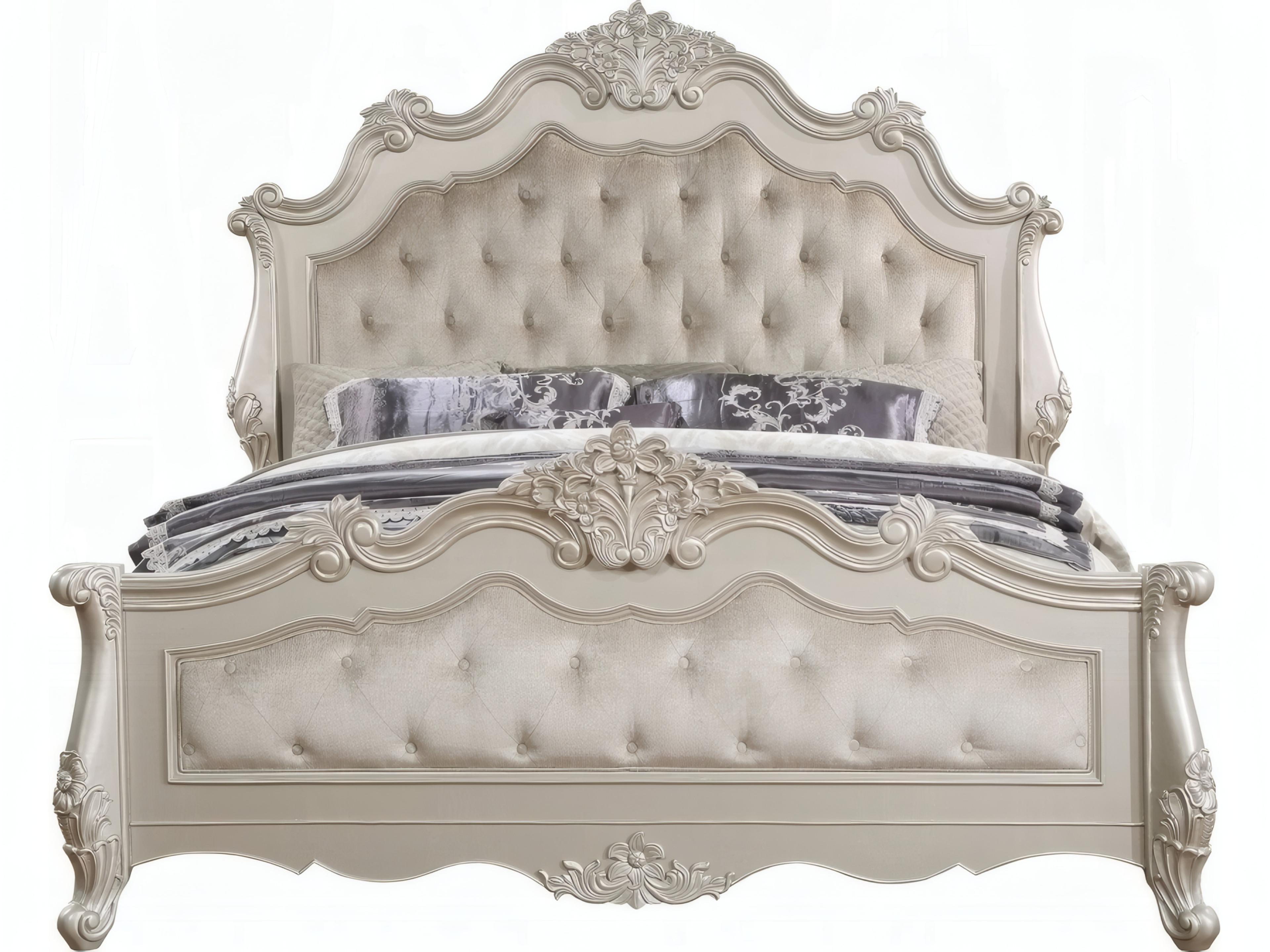 Acme Furniture Bently Champagne Hardwood Upholstered Queen Panel Bed