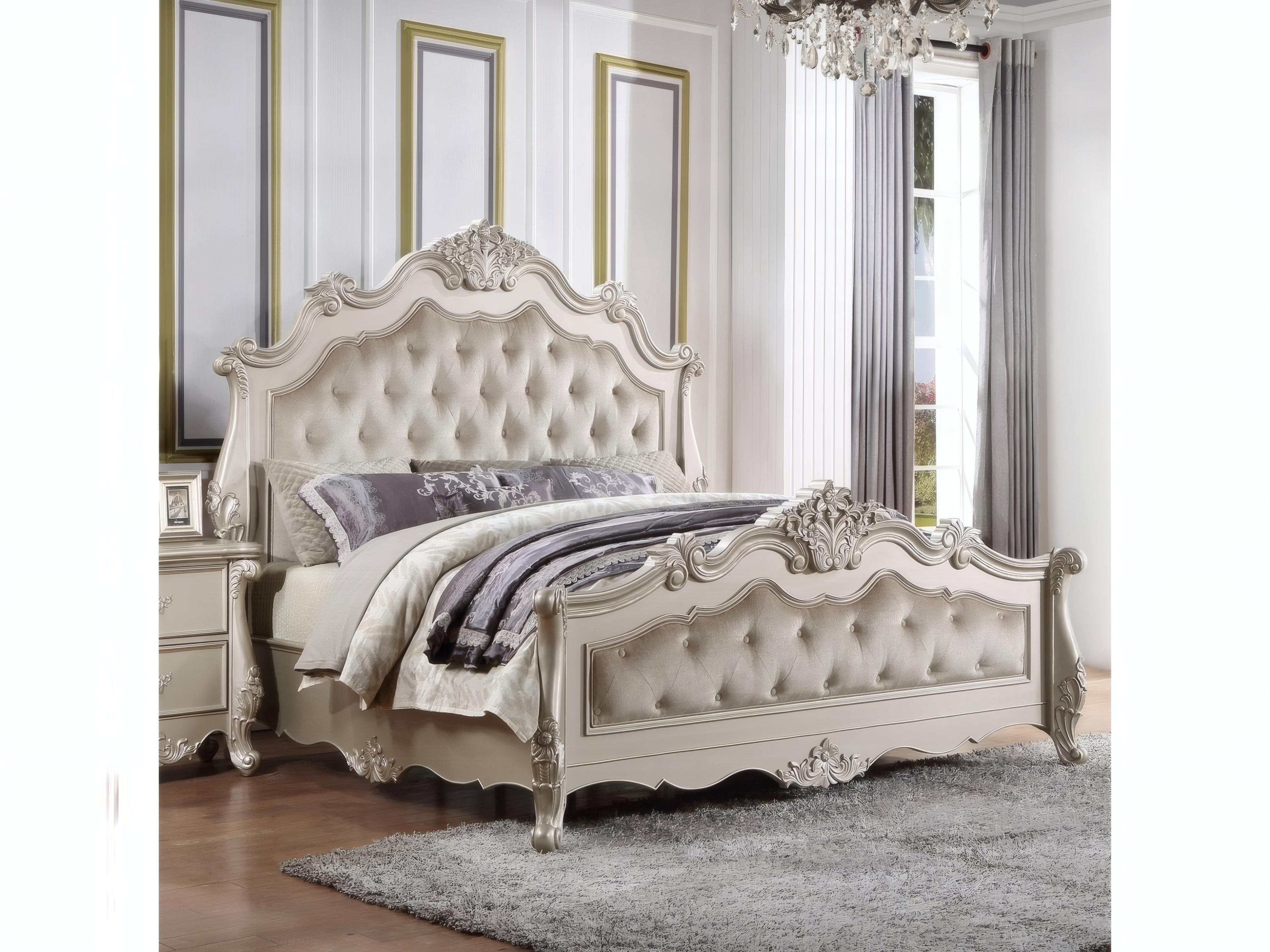 Acme Furniture Bently Champagne Hardwood Upholstered Queen Panel Bed