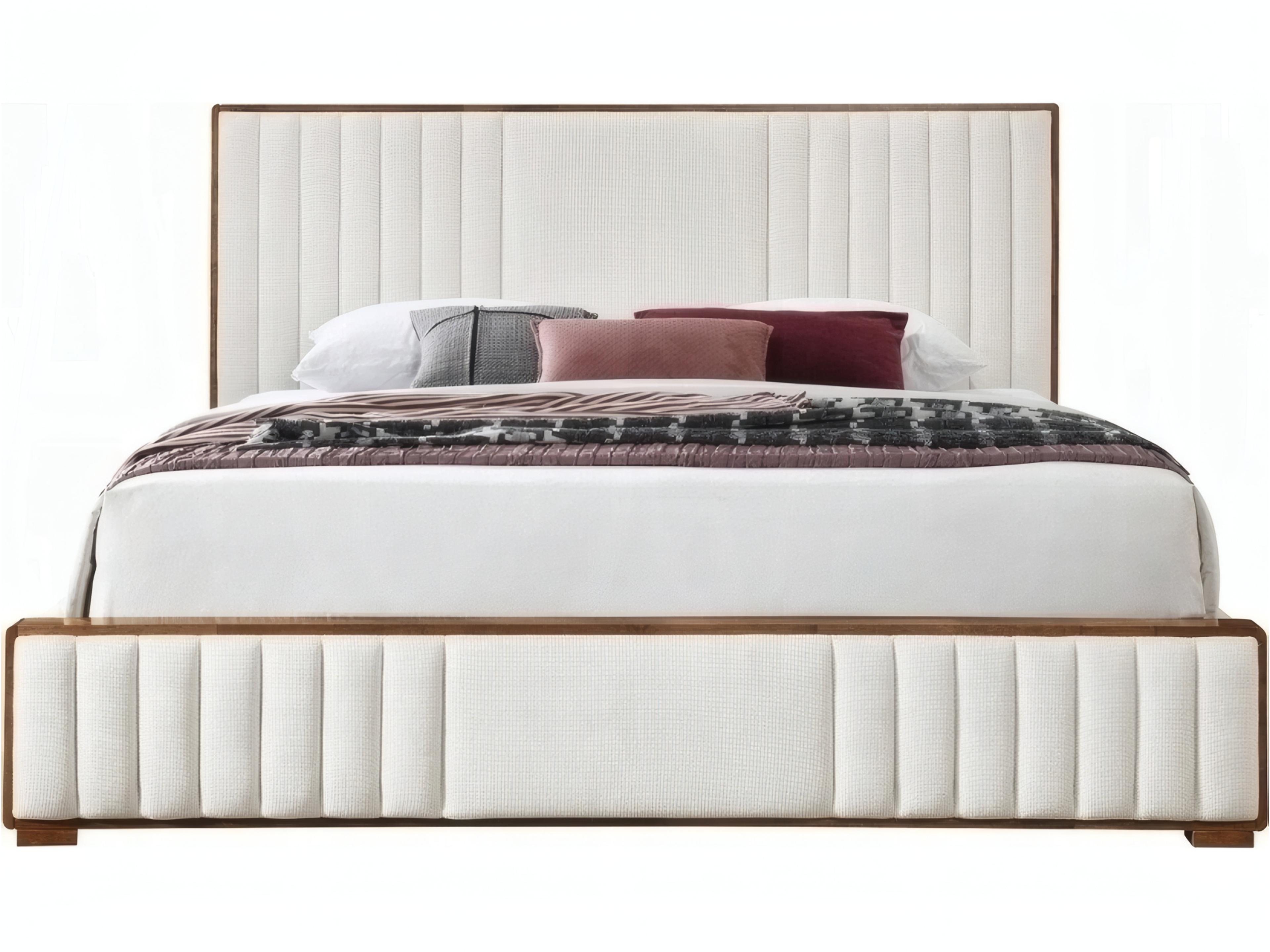 Acme Furniture Kaleea Beige Chenille Walnut Rubberwood Upholstered King Platform Bed