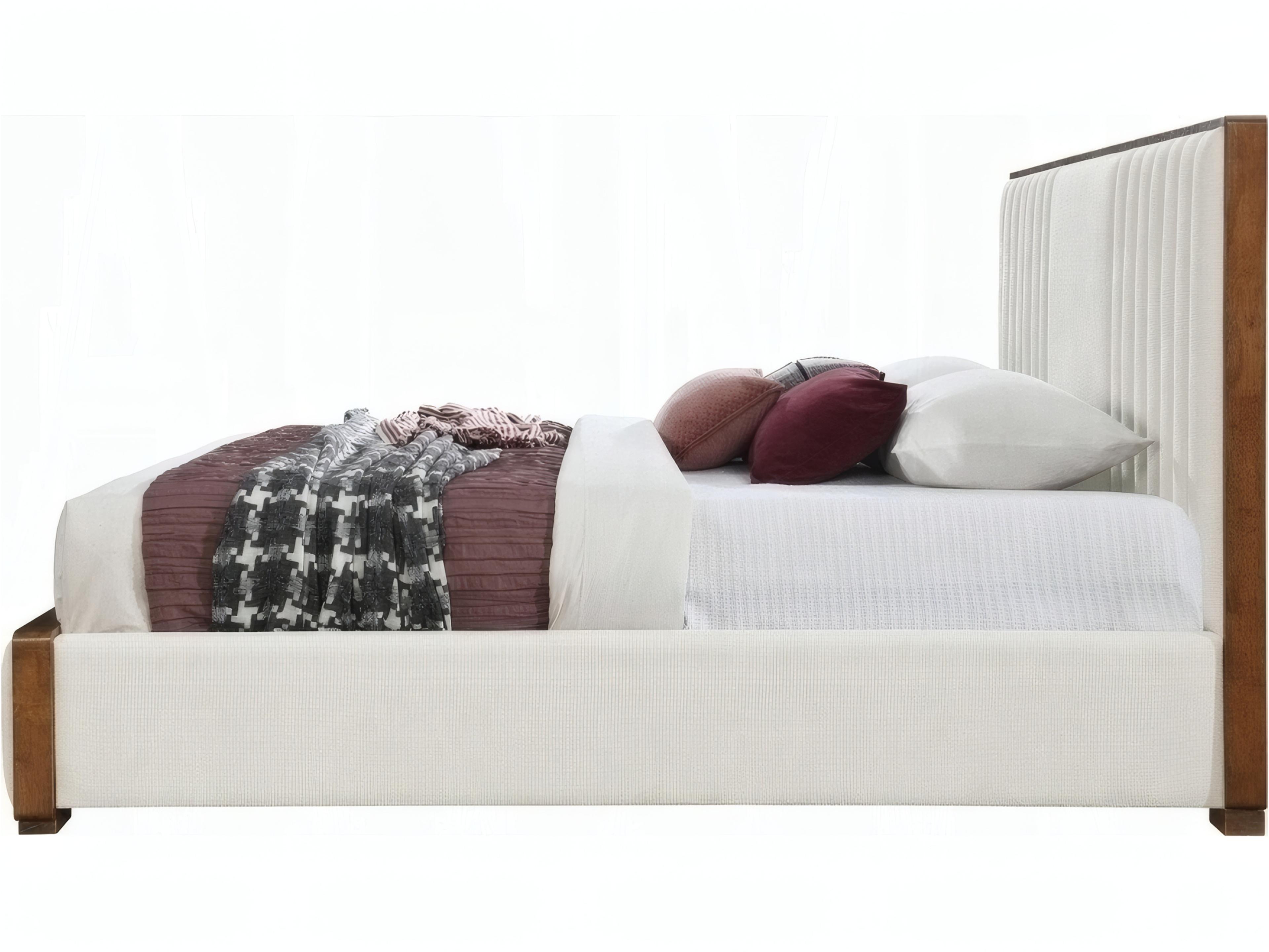 Acme Furniture Kaleea Beige Chenille Walnut Rubberwood Upholstered King Platform Bed