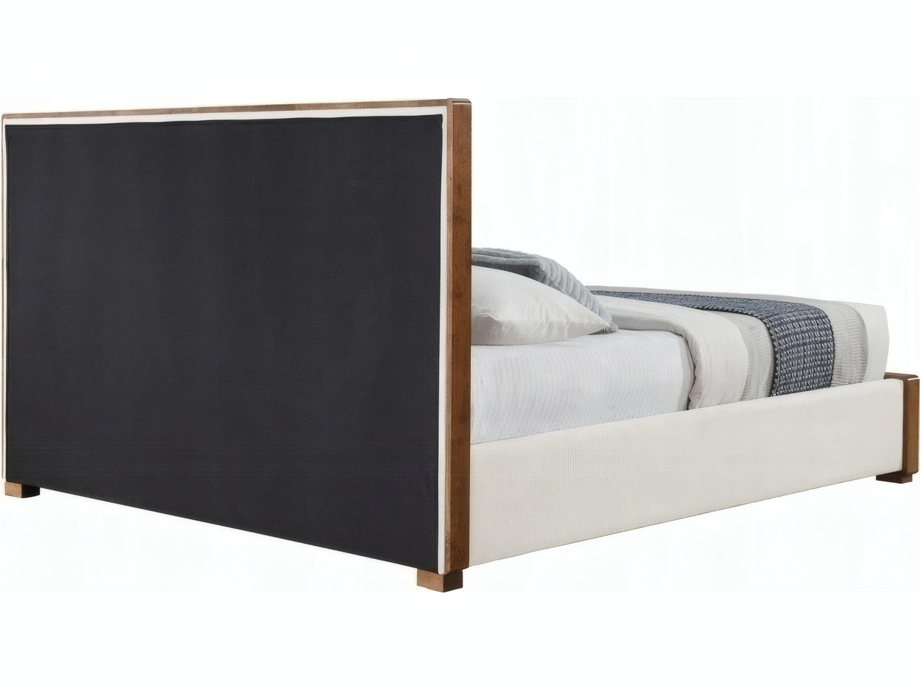 Acme Furniture Kaleea Beige Chenille Walnut Rubberwood Upholstered Queen Platform Bed