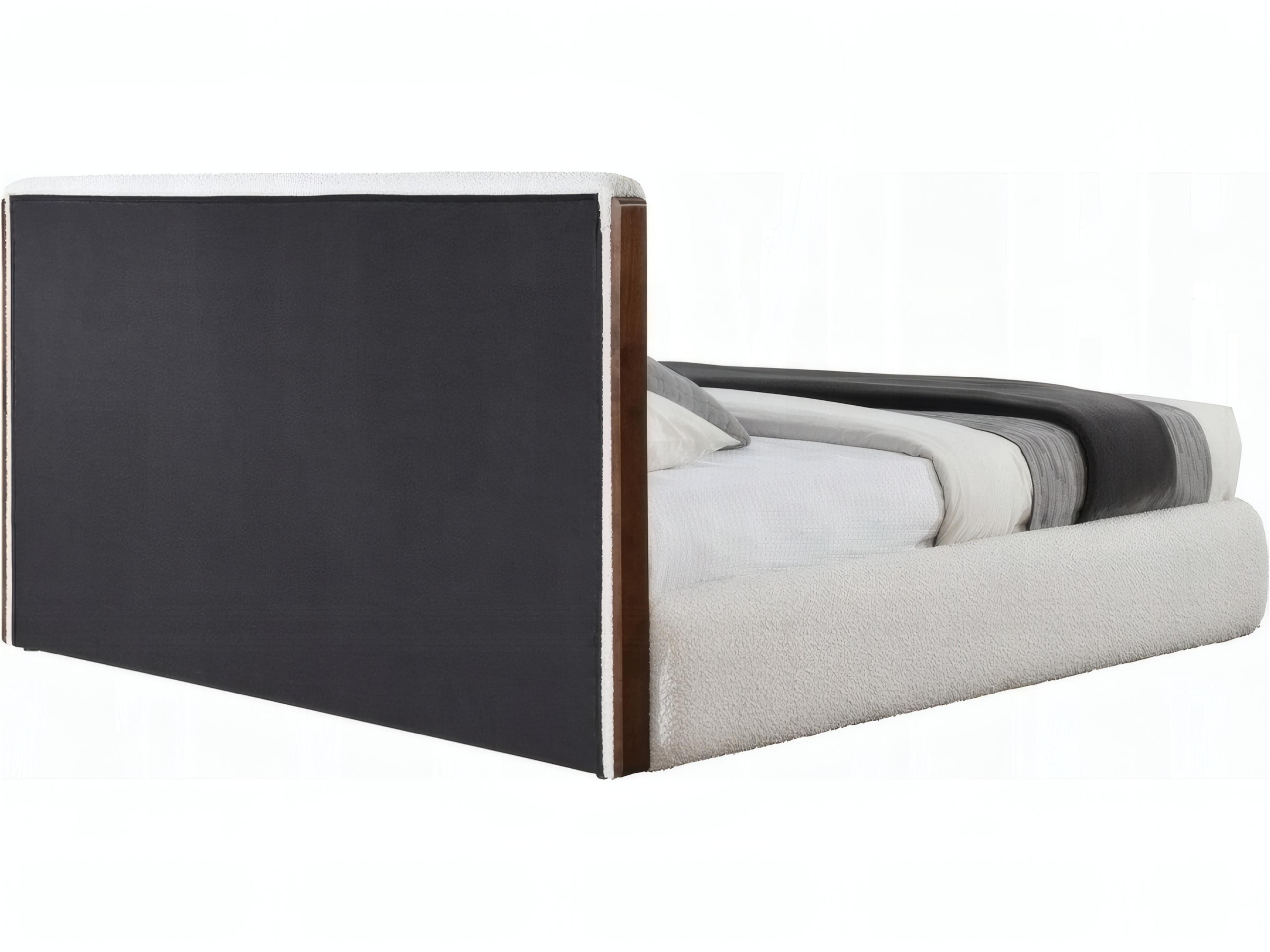 Acme Furniture Sandro White Boucle Walnut Rubberwood Upholstered King Platform Bed