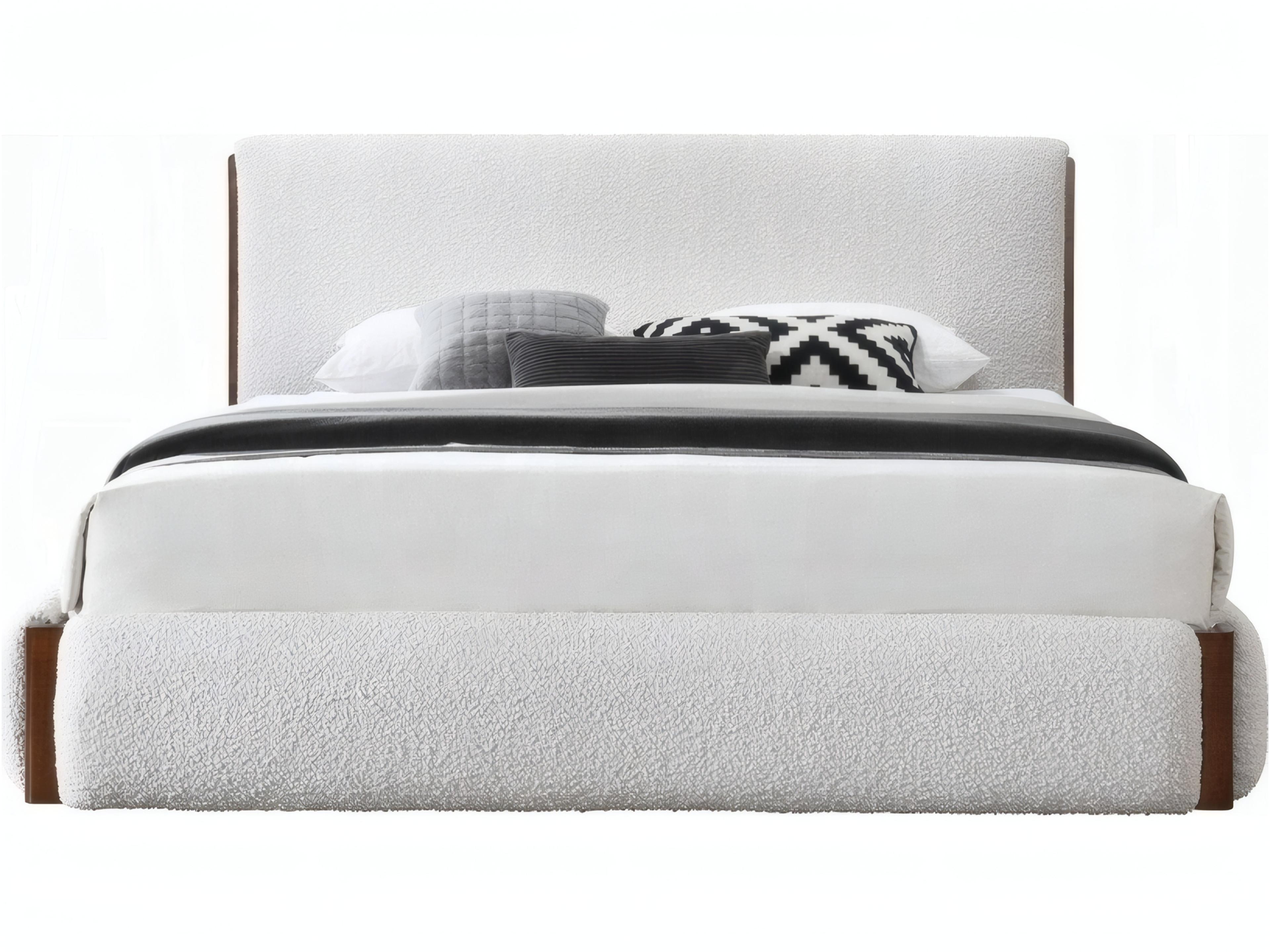 Acme Furniture Sandro White Boucle Walnut Rubberwood Upholstered Queen Platform Bed