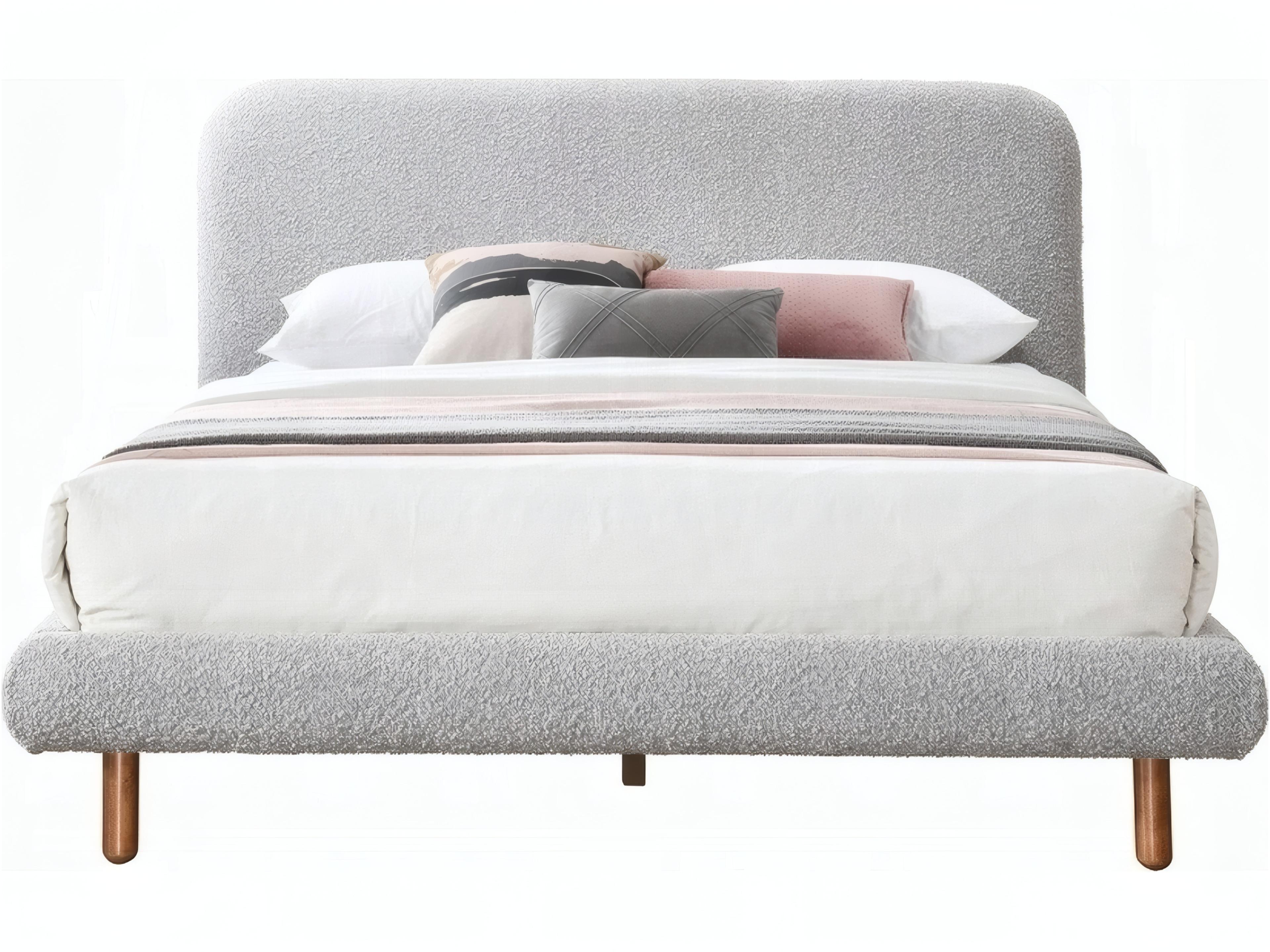 Cleo Gray Boucle Rubberwood Upholstered King Platform Bed