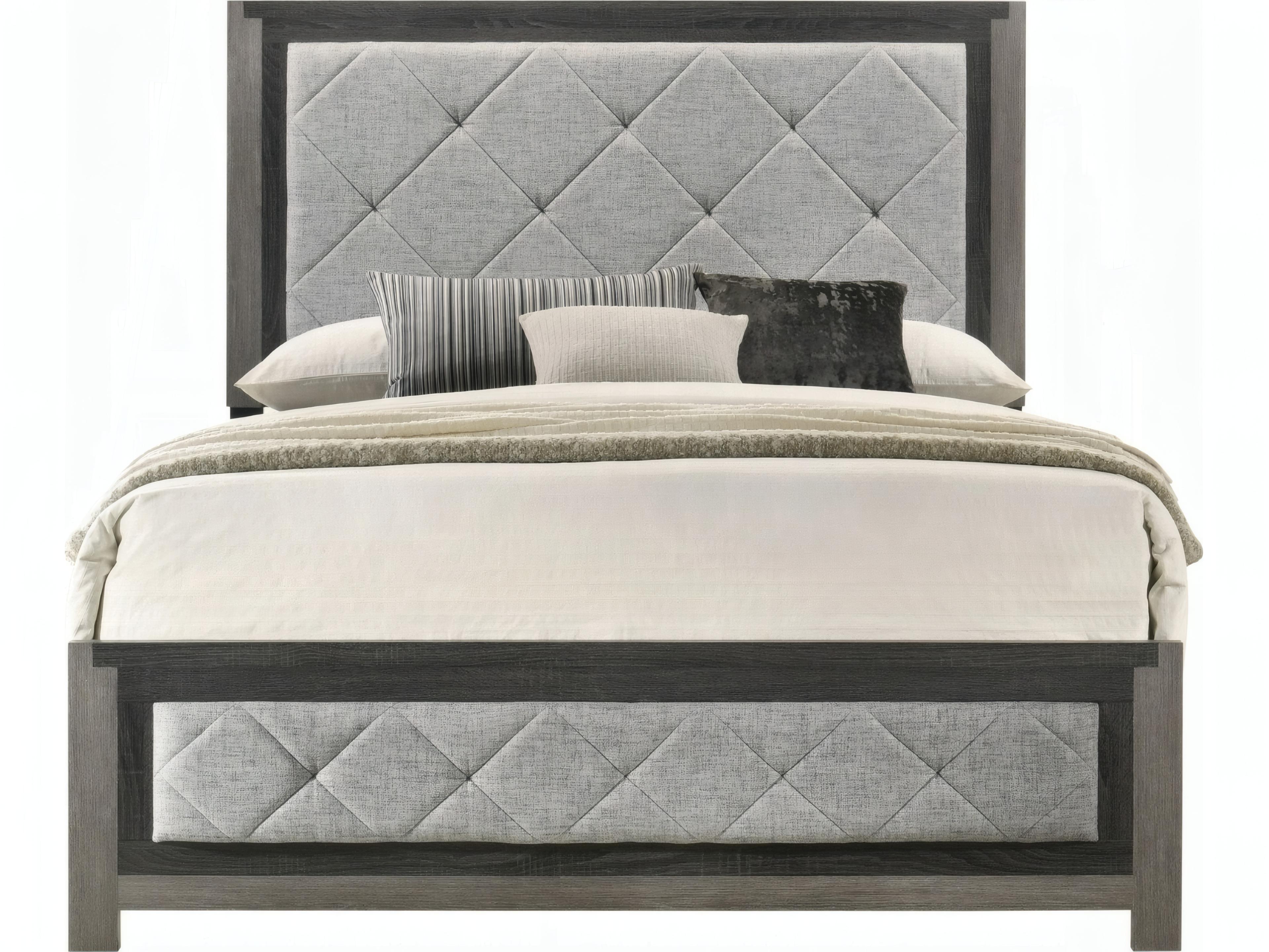 Jehoram Gray Linen Poplar Wood Upholstered King Panel Bed