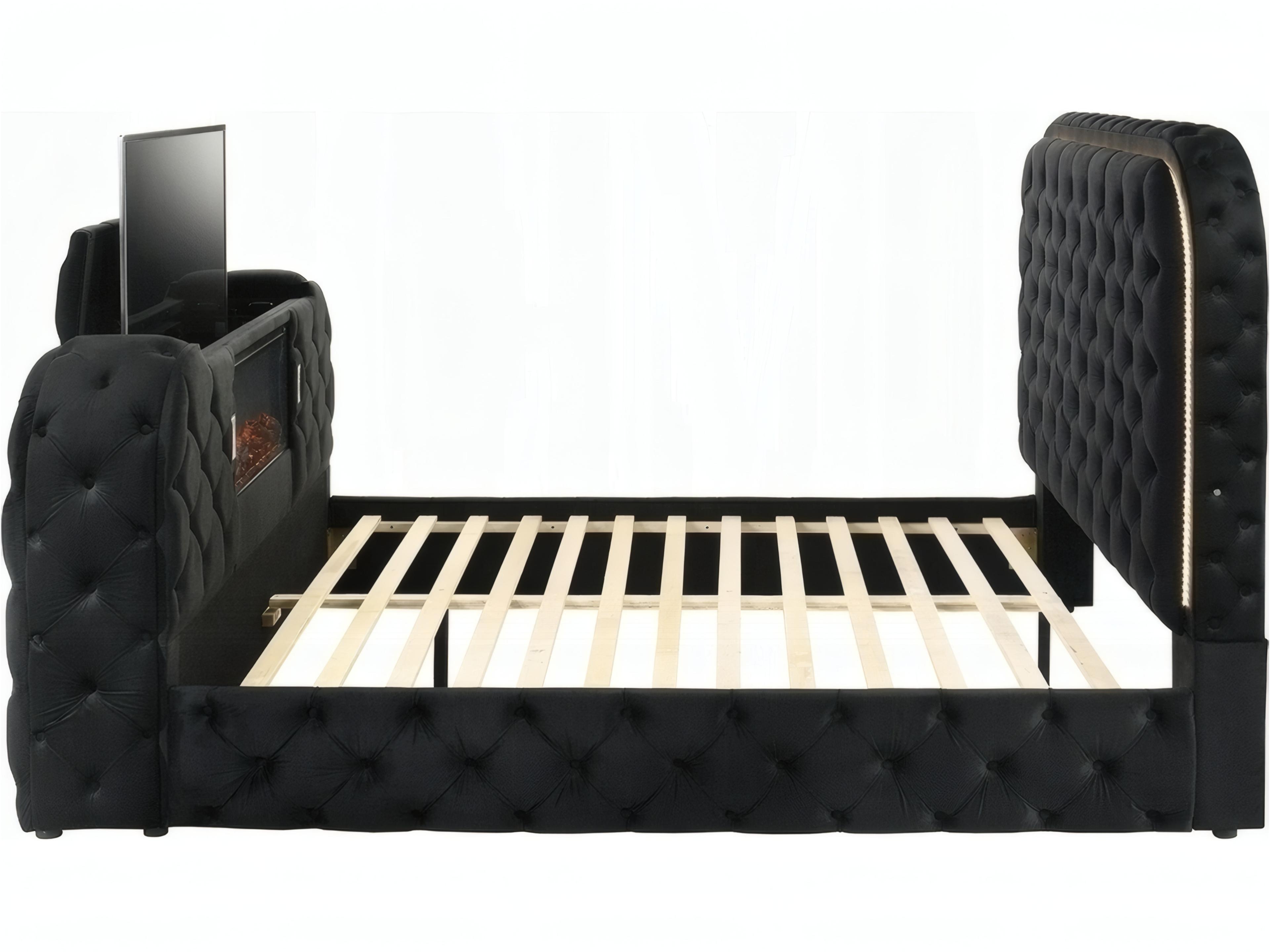 Acme Furniture Kana Black Upholstery Velvet Upholstered King Panel Bed