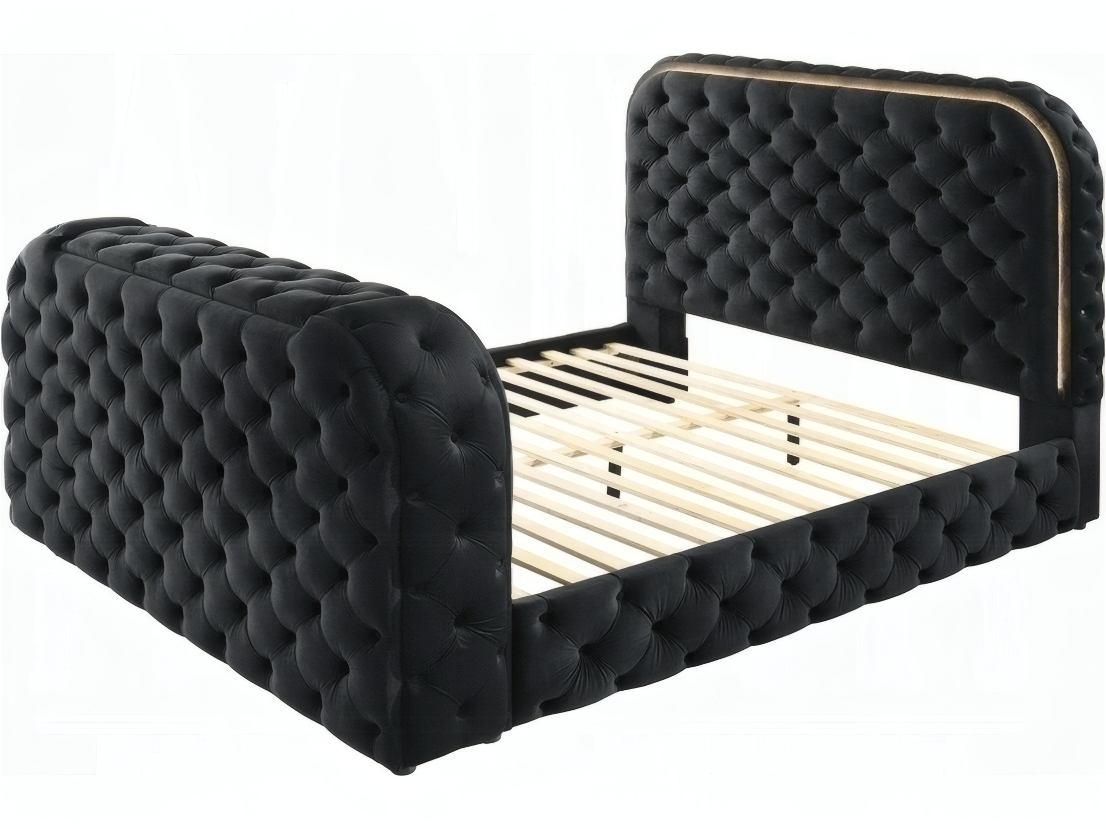 Kana Black Upholstery Velvet Upholstered Queen Panel Bed