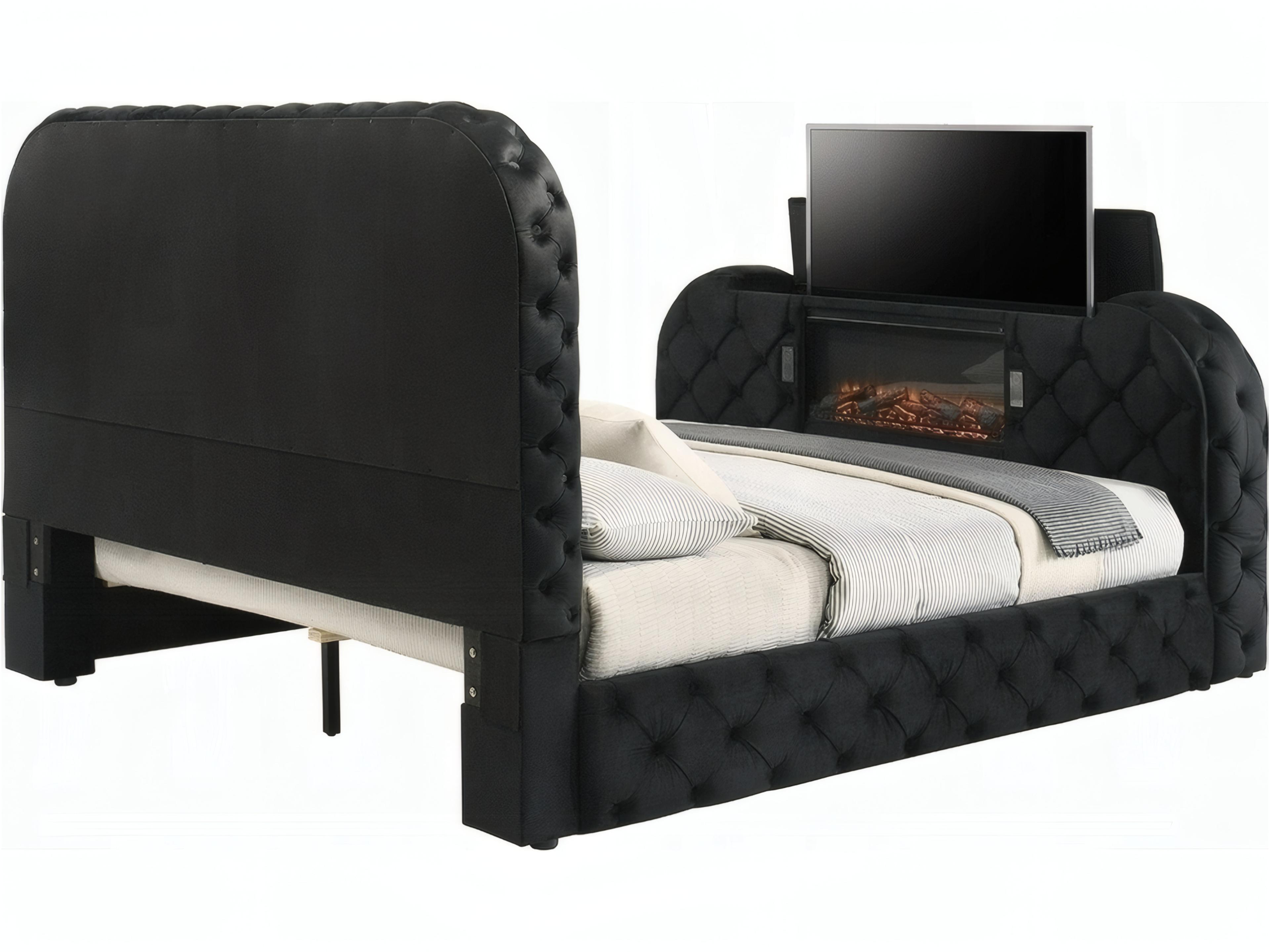 Acme Furniture Kana Black Upholstery Velvet Upholstered Queen Panel Bed
