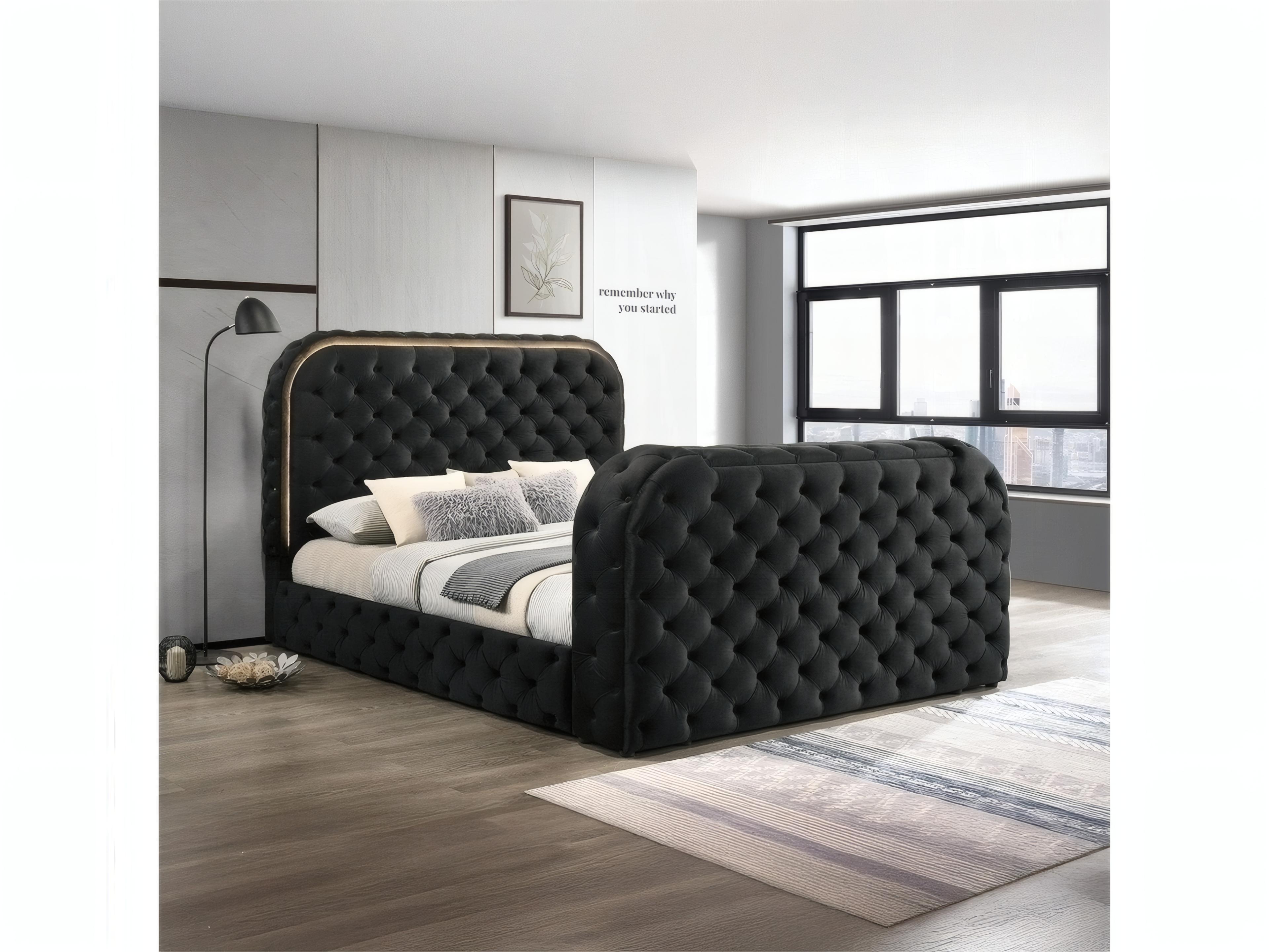 Acme Furniture Kana Black Upholstery Velvet Upholstered Queen Panel Bed