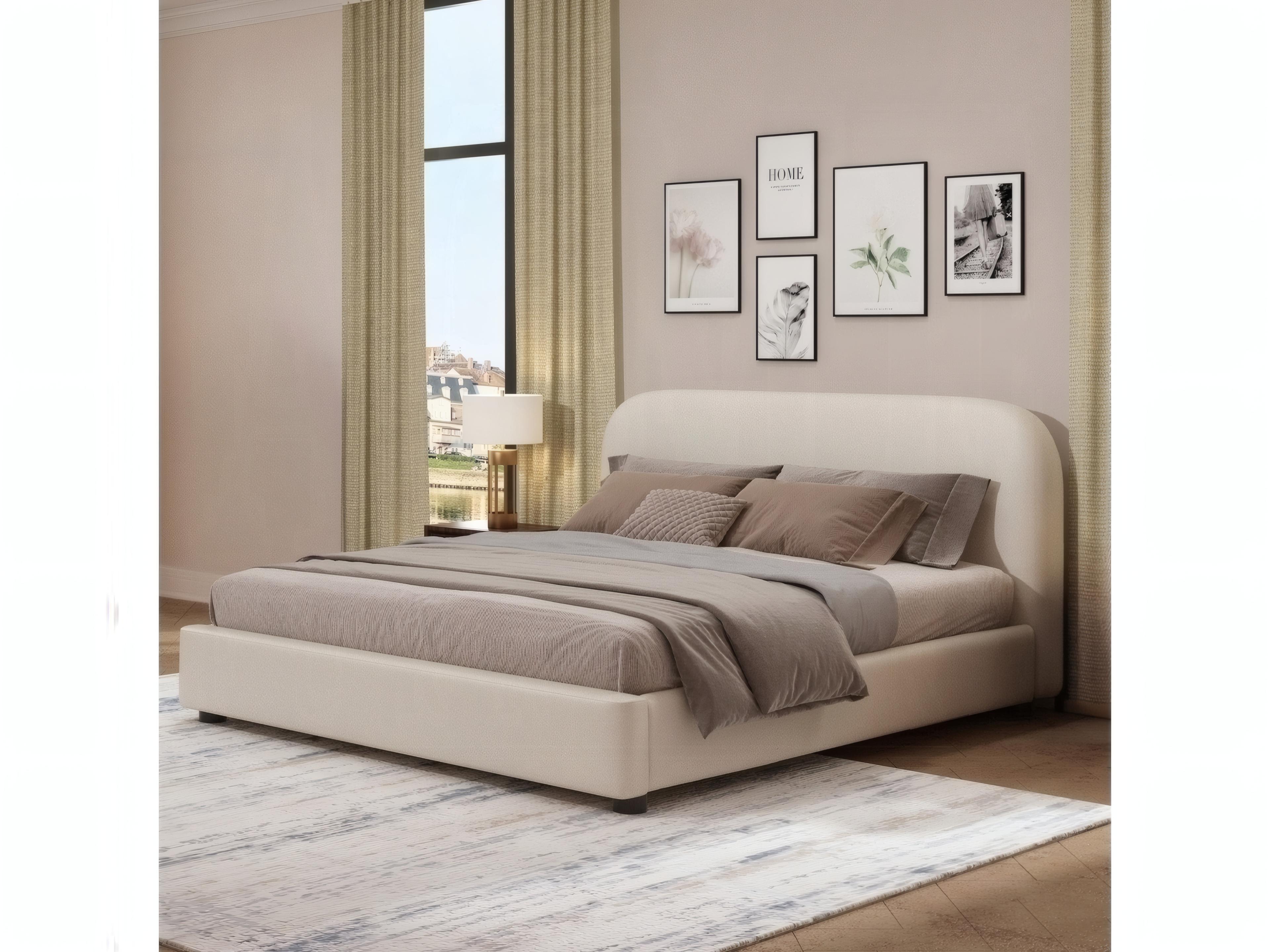 Acme Furniture Arden Beige Boucle Plywood Upholstered Queen Platform Bed
