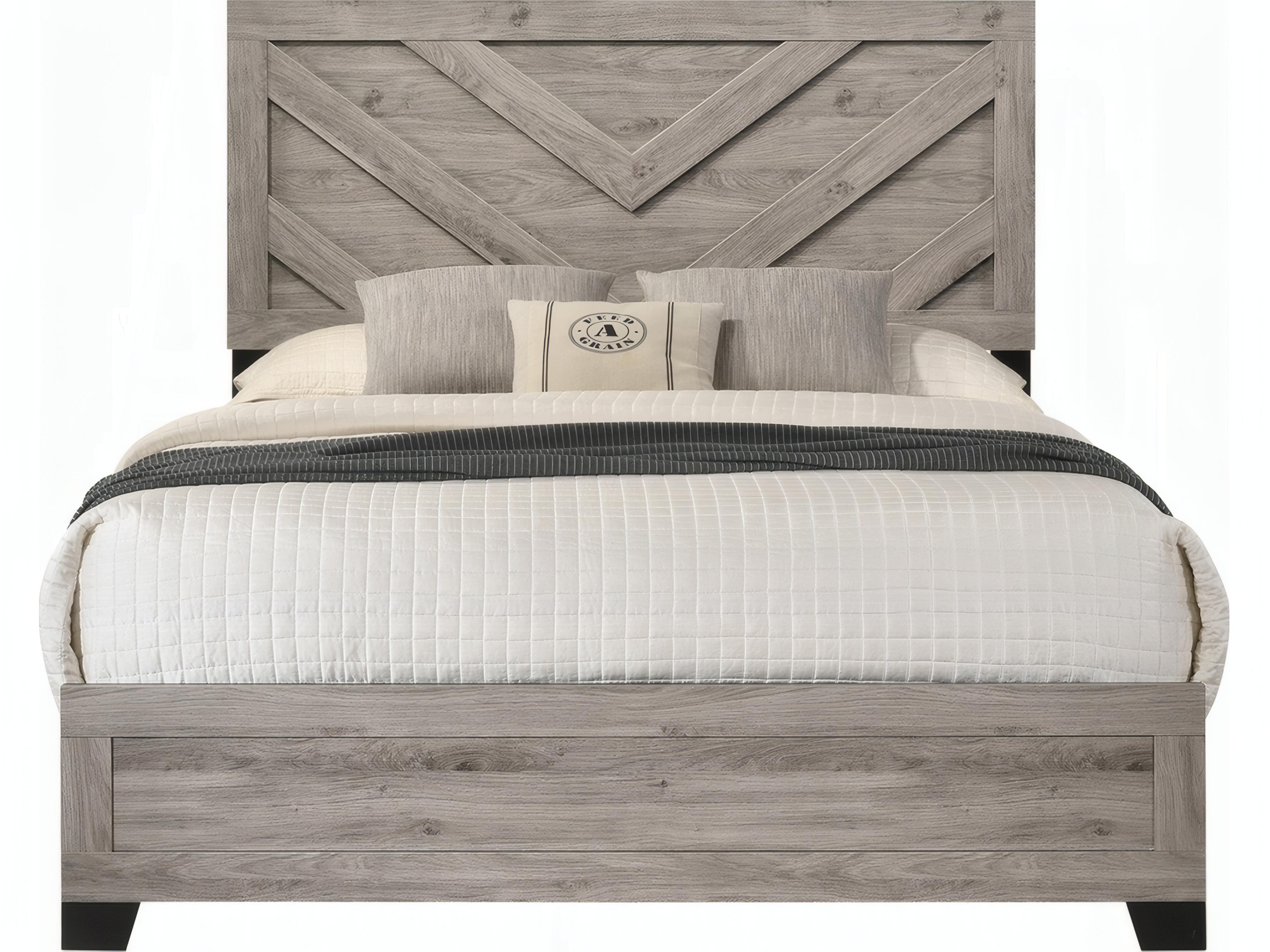 Acme Furniture Mari Light Gray Rubberwood Wood Queen Panel Bed