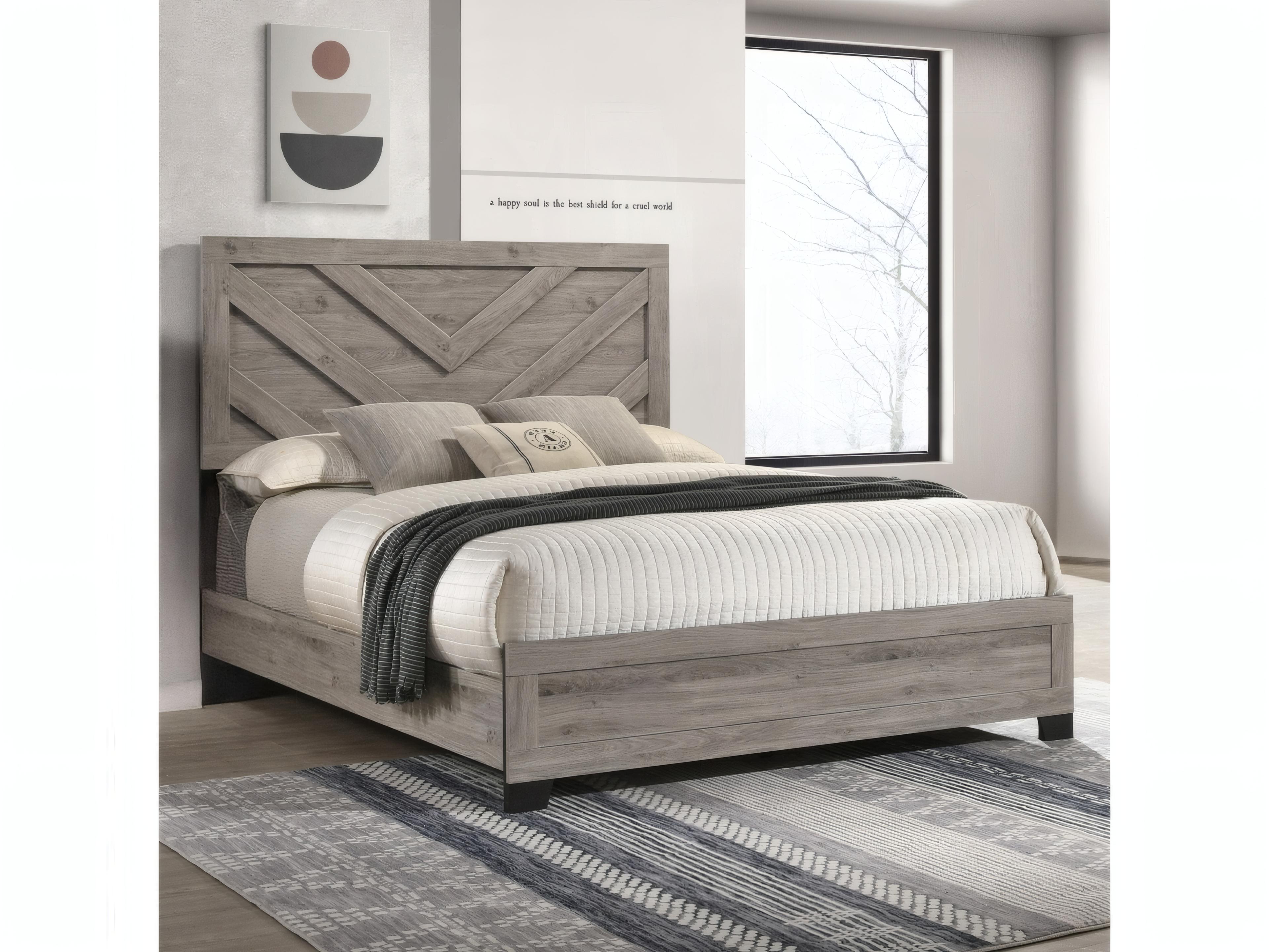 Acme Furniture Mari Light Gray Rubberwood Wood Queen Panel Bed