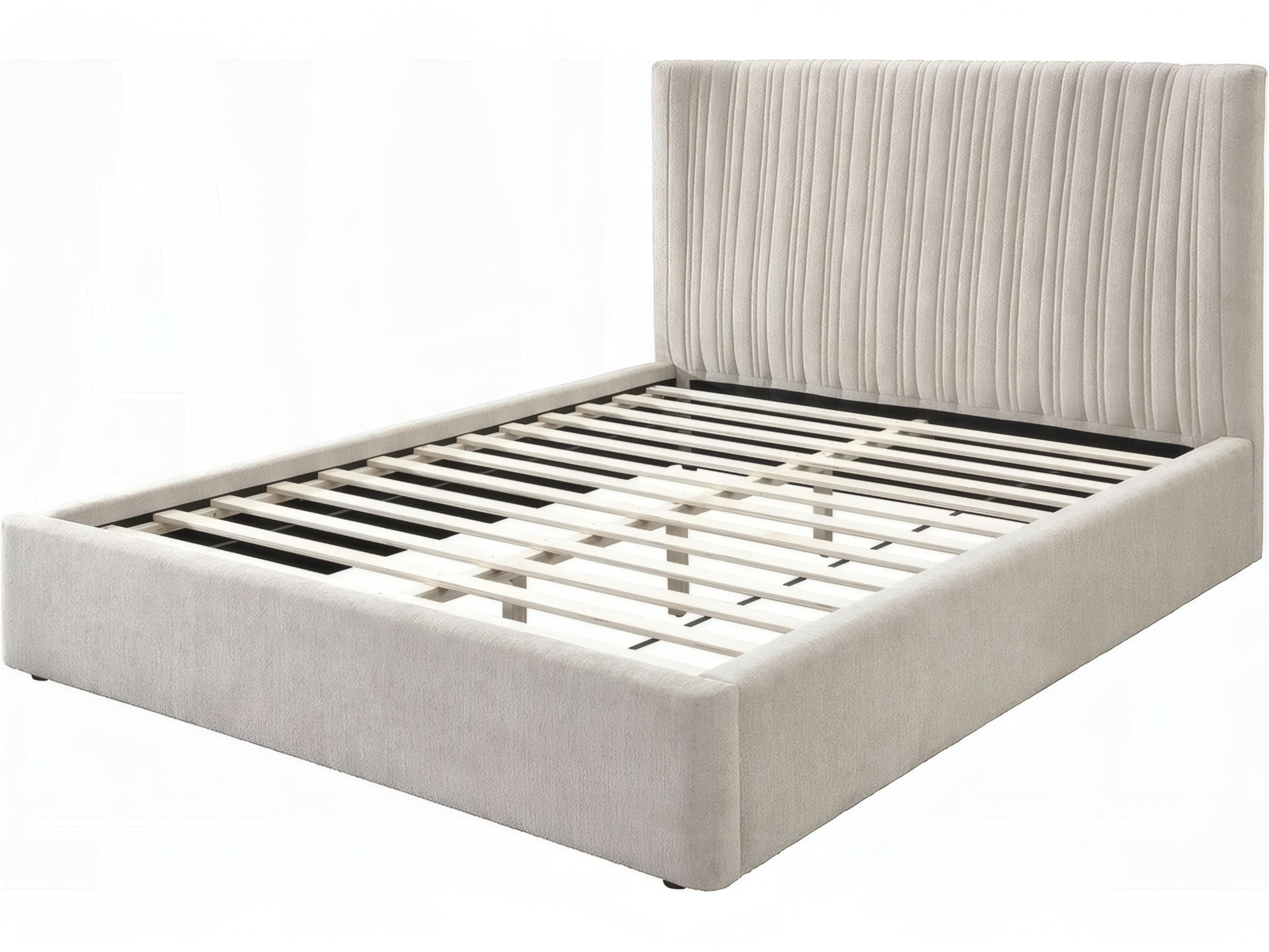 Loren Beige Linen Rubberwood Upholstered King Platform Bed