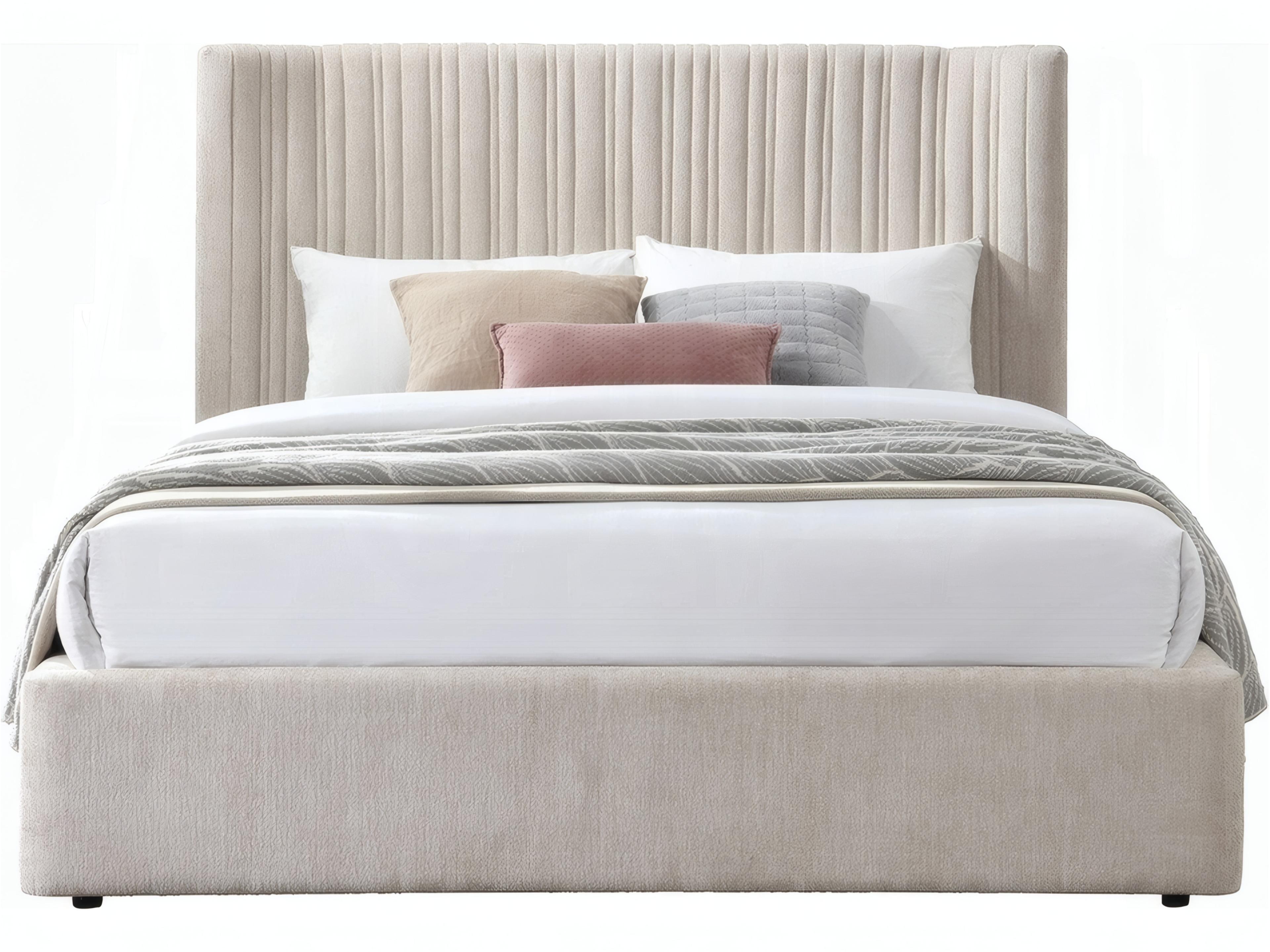 Acme Furniture Loren Beige Linen Rubberwood Upholstered King Platform Bed