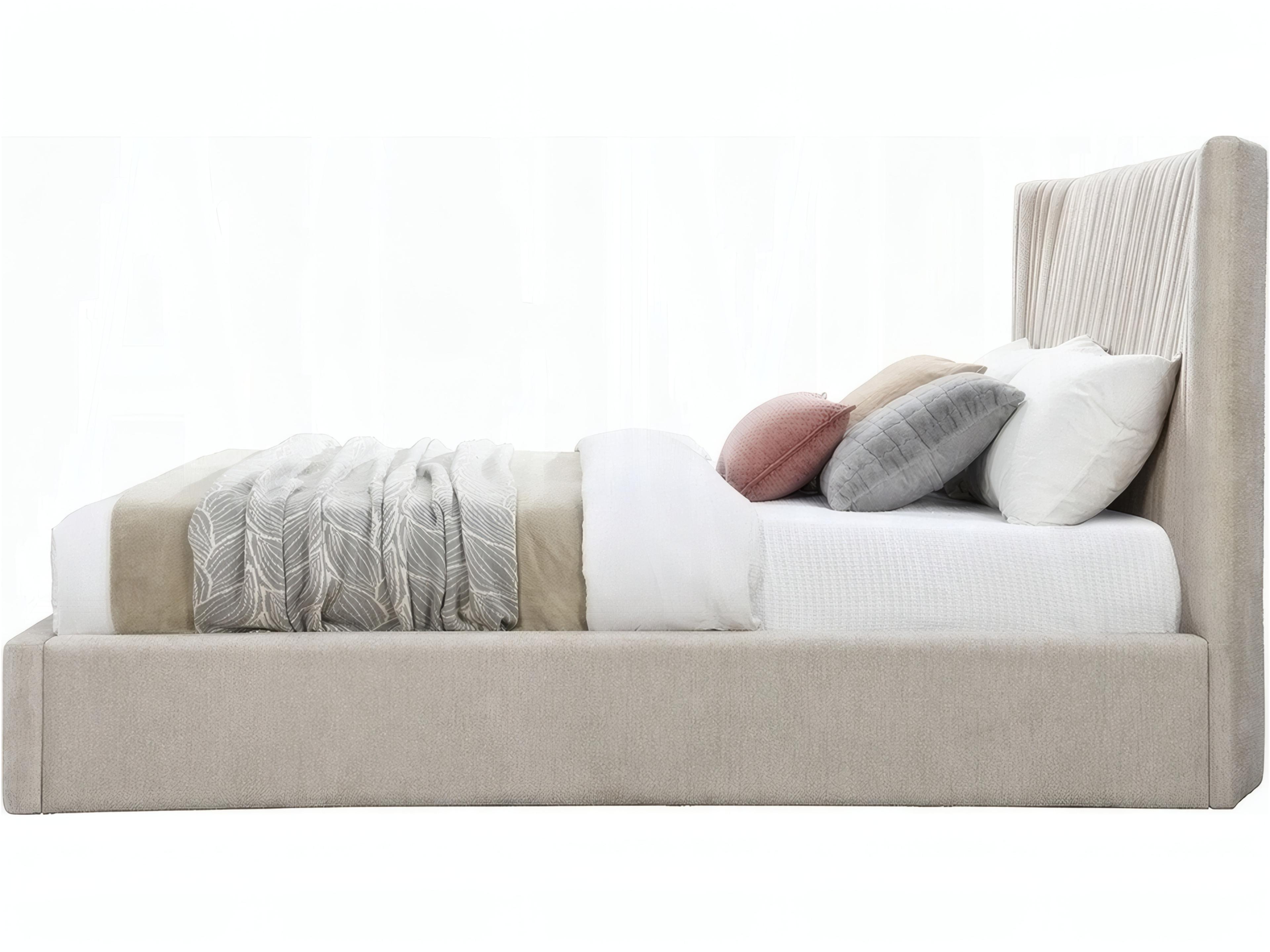 Acme Furniture Loren Beige Linen Rubberwood Upholstered King Platform Bed