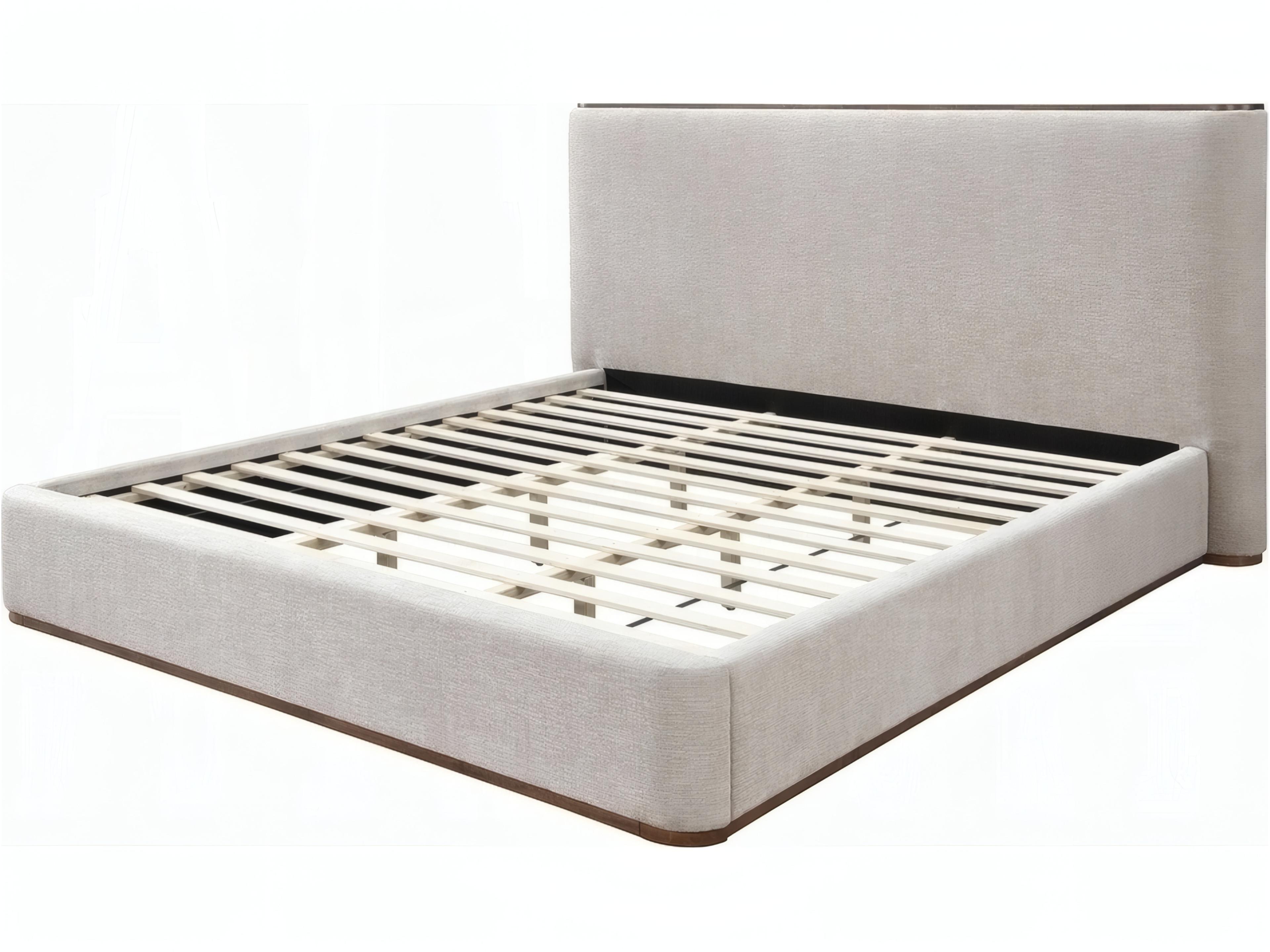 Acme Furniture Orane Gray Linen Rubberwood Upholstered Queen Platform Bed