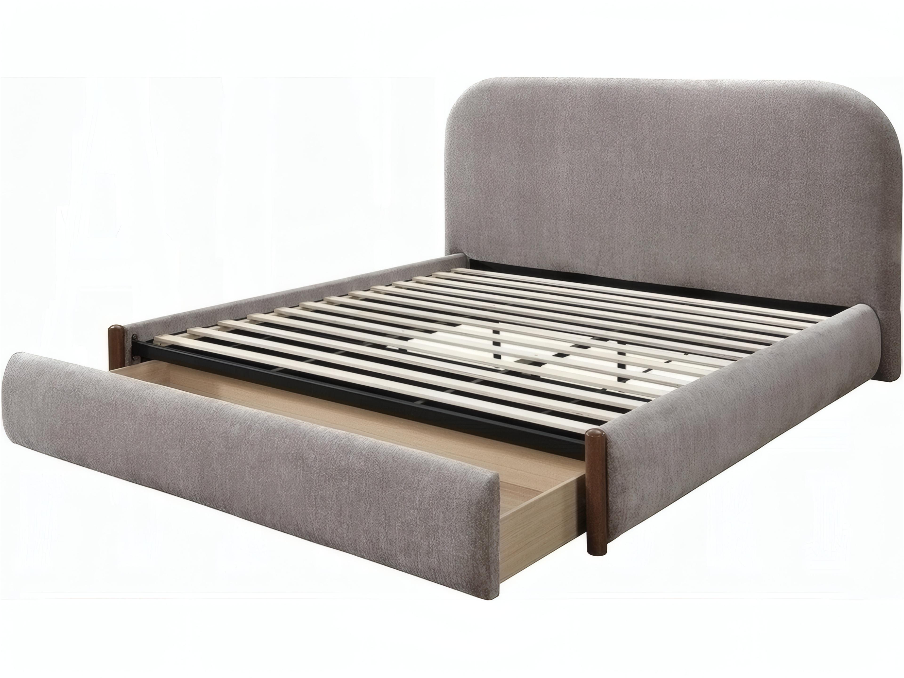 Acme Furniture Ollya Gray Linen Rubberwood Upholstered Queen Platform Bed